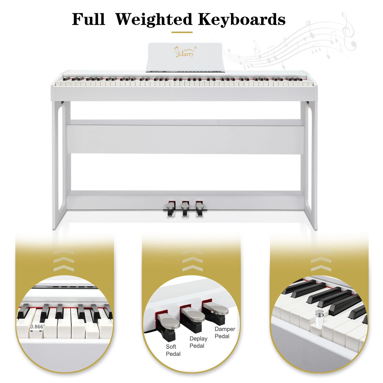 GDP-104 88-Key Weighted Digital Piano with Stand, Power Adapter, Triple Pedal, Headphone, Suitable for All Levels, White view 2
