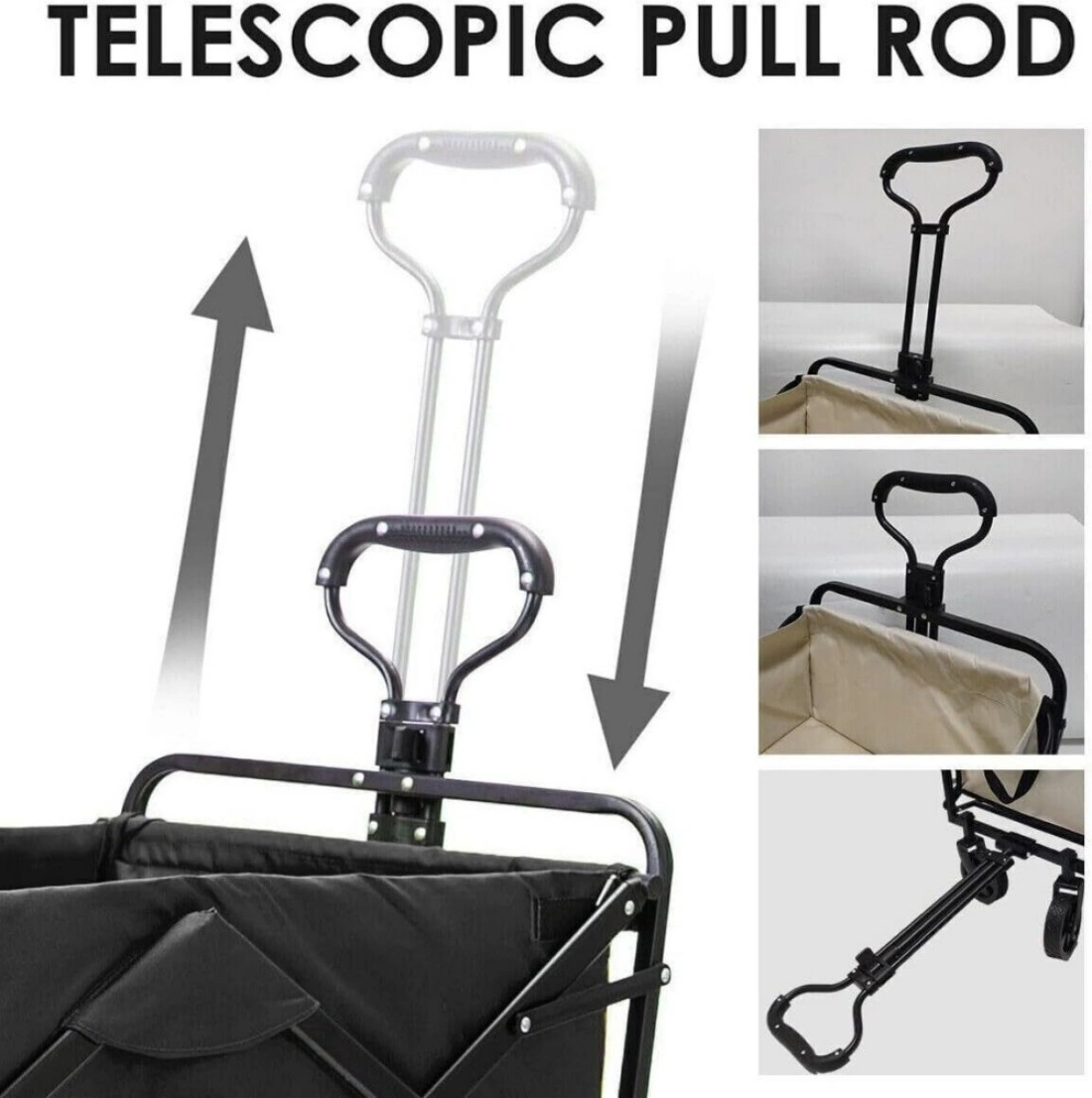 5 Inch Heavy Duty Rubber Wheel - Foldable Garden Trolley Cart Wagon for Camping UK Black view 4
