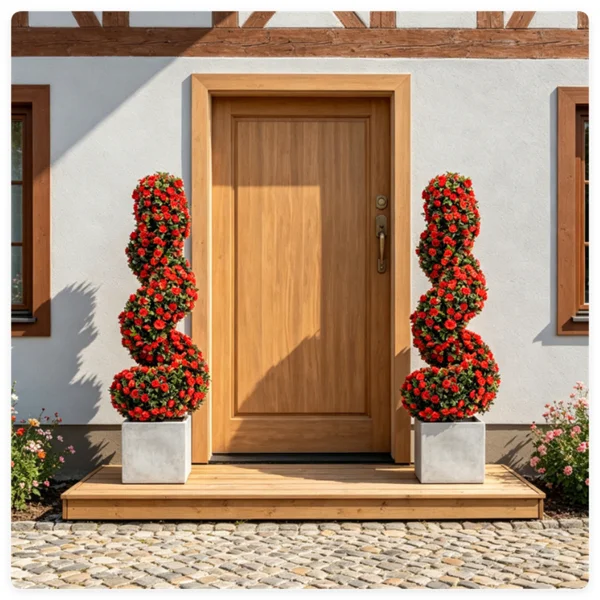 2 Pack Realistic Lifelike Faux Spiral Plant, All-Weather PE Artificial Flower Shrub for Indoor Outdoor Home Garden Decoration - Red view 6