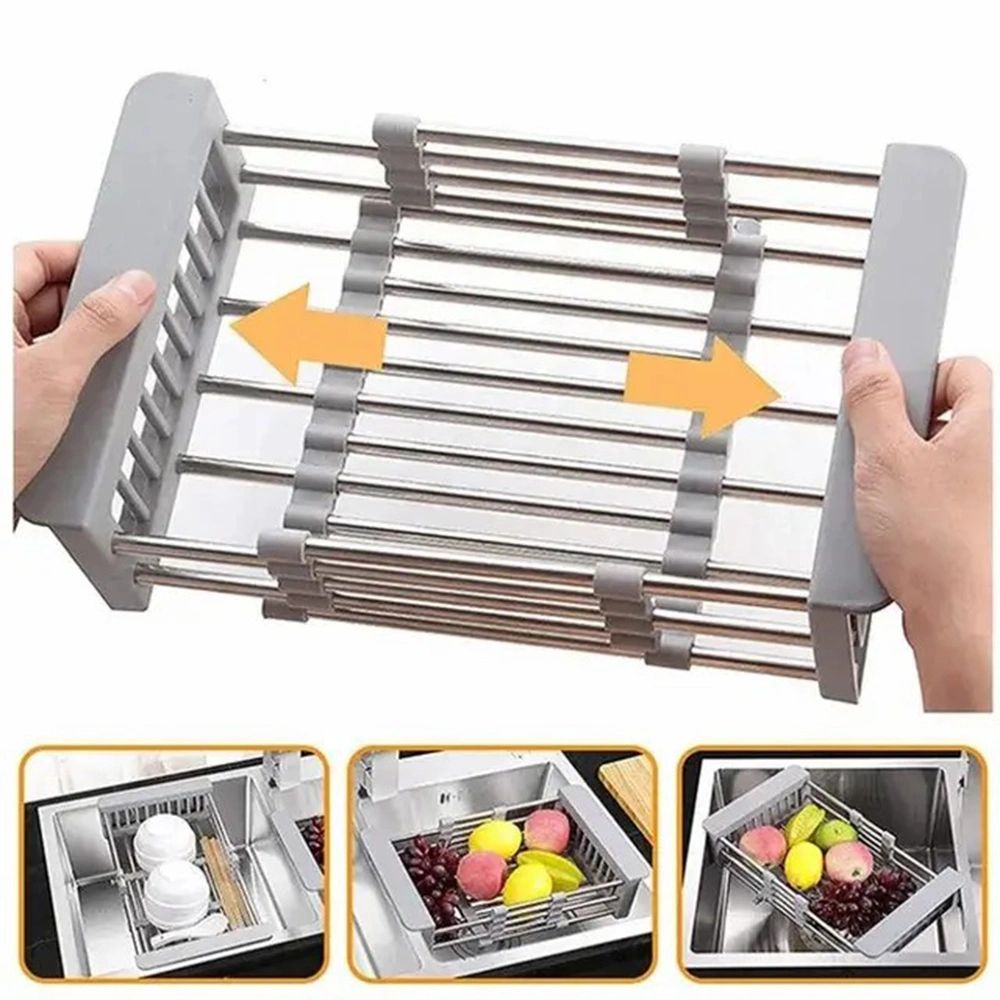 Adjustable Immersion Sink Dish Drying Rack With Stainless Steel Drain Basket - Portable And Retractable Space-Saving Fruit And Vegetable Solution view 10