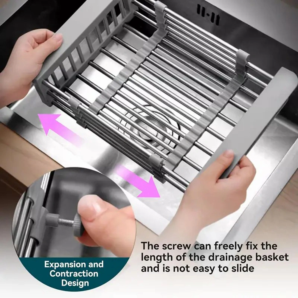 Adjustable Immersion Sink Dish Drying Rack With Stainless Steel Drain Basket - Portable And Retractable Space-Saving Fruit And Vegetable Solution view 12