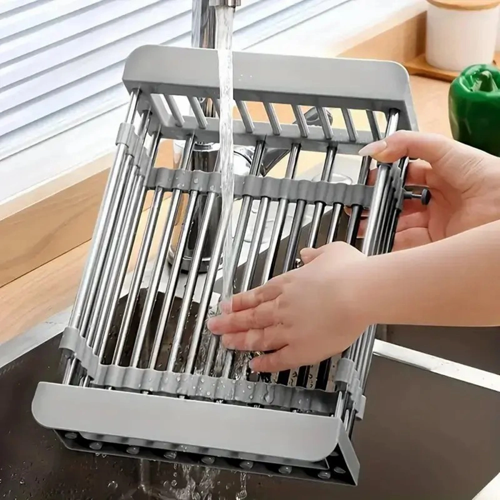 Adjustable Immersion Sink Dish Drying Rack With Stainless Steel Drain Basket - Portable And Retractable Space-Saving Fruit And Vegetable Solution view 5