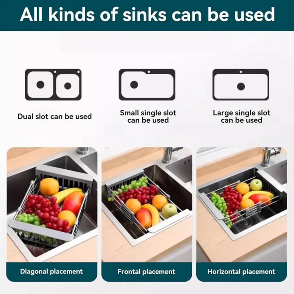 Adjustable Immersion Sink Dish Drying Rack With Stainless Steel Drain Basket - Portable And Retractable Space-Saving Fruit And Vegetable Solution view 6
