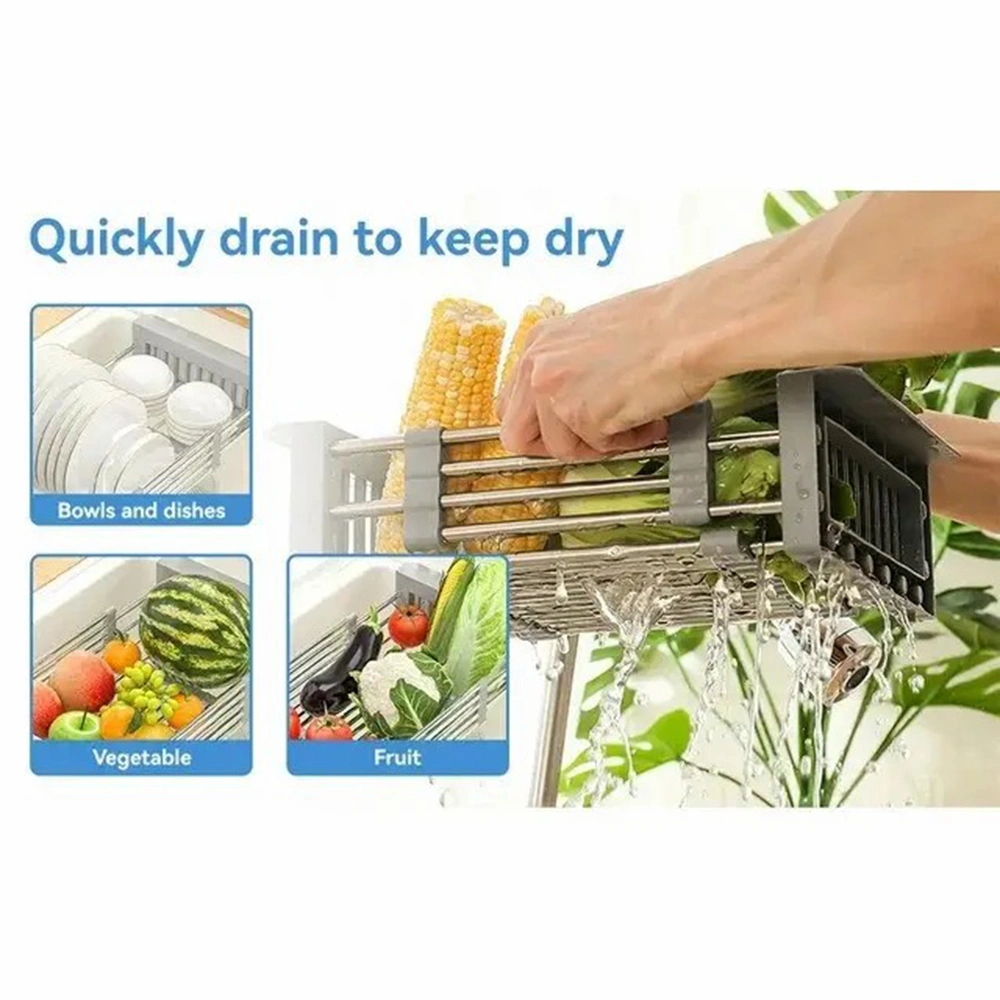 Adjustable Immersion Sink Dish Drying Rack With Stainless Steel Drain Basket - Portable And Retractable Space-Saving Fruit And Vegetable Solution view 8