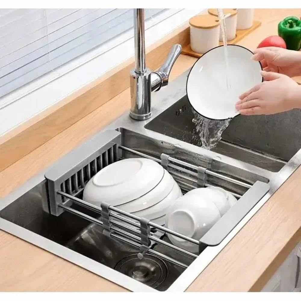 Adjustable Immersion Sink Dish Drying Rack With Stainless Steel Drain Basket - Portable And Retractable Space-Saving Fruit And Vegetable Solution view 9