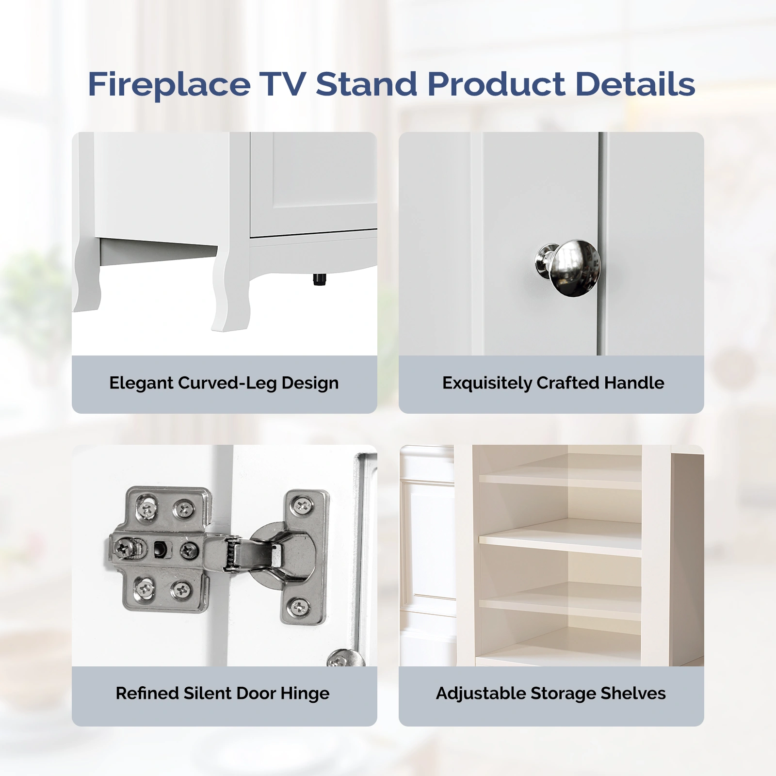 58" White French Style Electric Fireplace TV Stand Console with Curved Legs, 18" Insert Compatible view 5