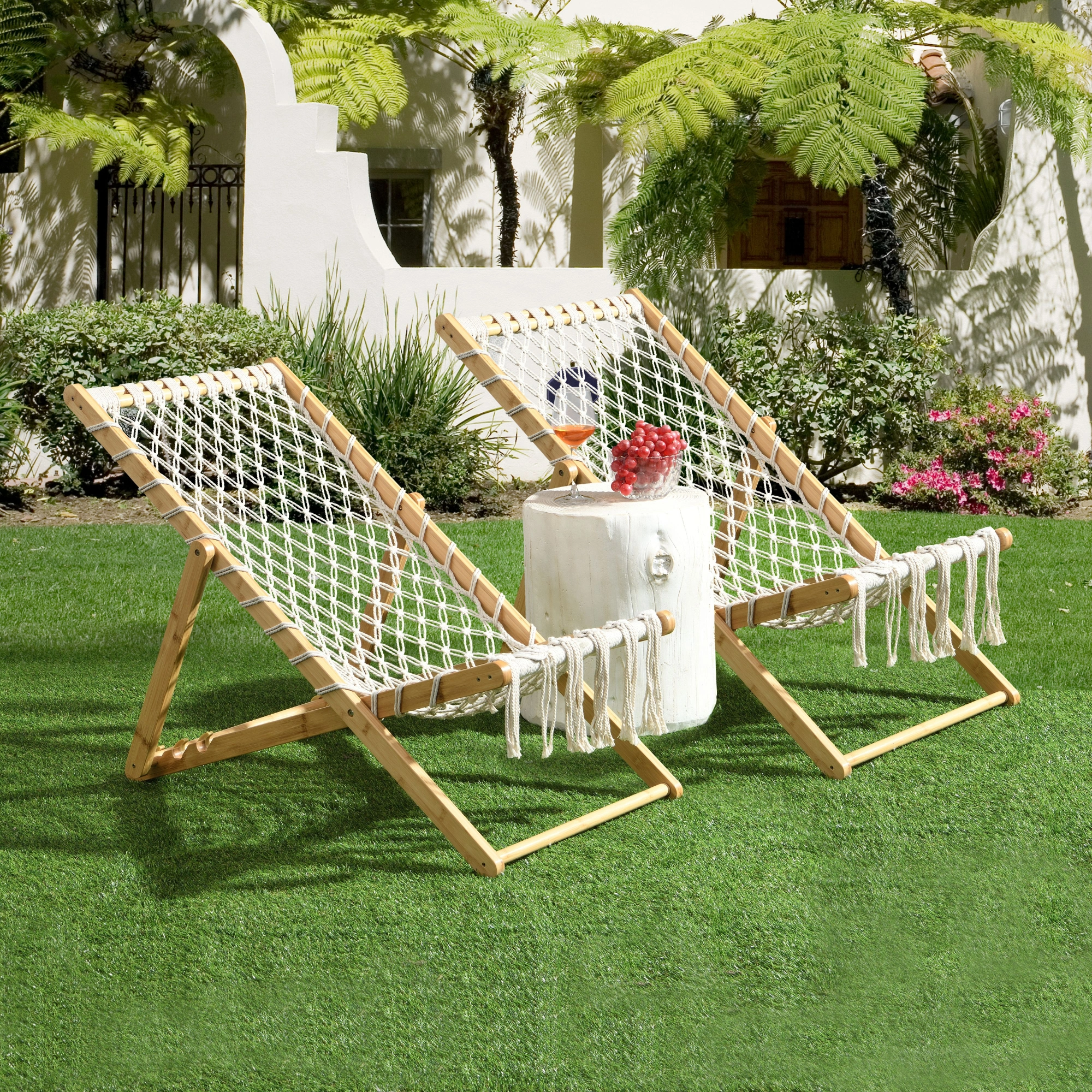 Set of 2 Handwoven Rope Chairs, Wicker Weaving Accent Chairs for Patio, Living Room, Garden, Balcony-Seating, Does Not Support Self Pickup view 2