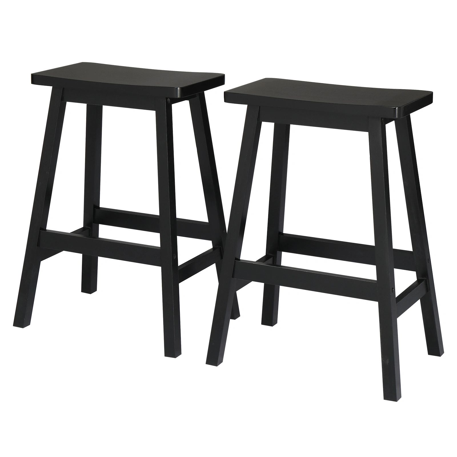 2Pcs Pine Wood Saddle Seat Bar Stools, Swivel Counter Height Stools with Backrest, Black