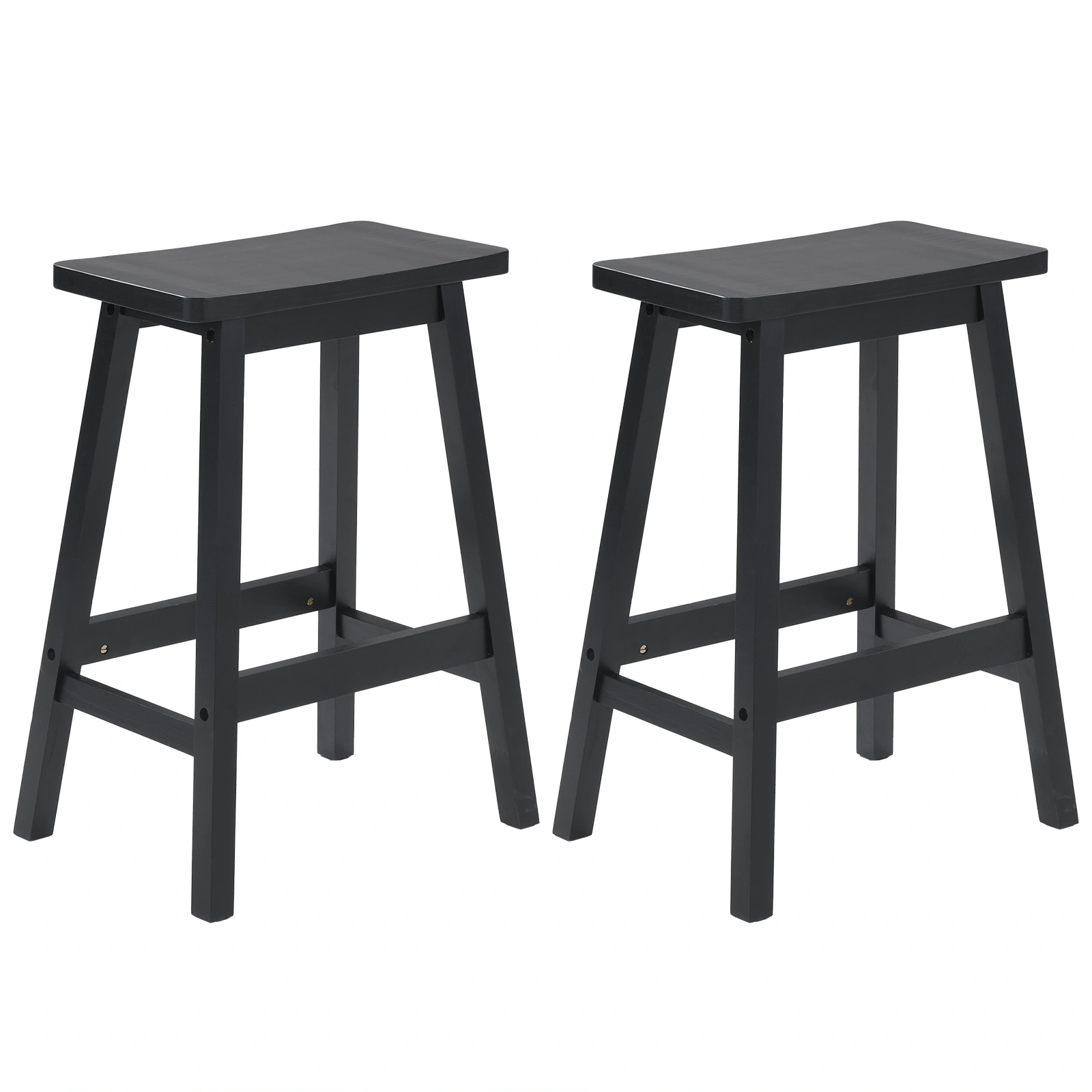 2Pcs Pine Wood Saddle Seat Bar Stools, Swivel Counter Height Stools with Backrest, Black view 3
