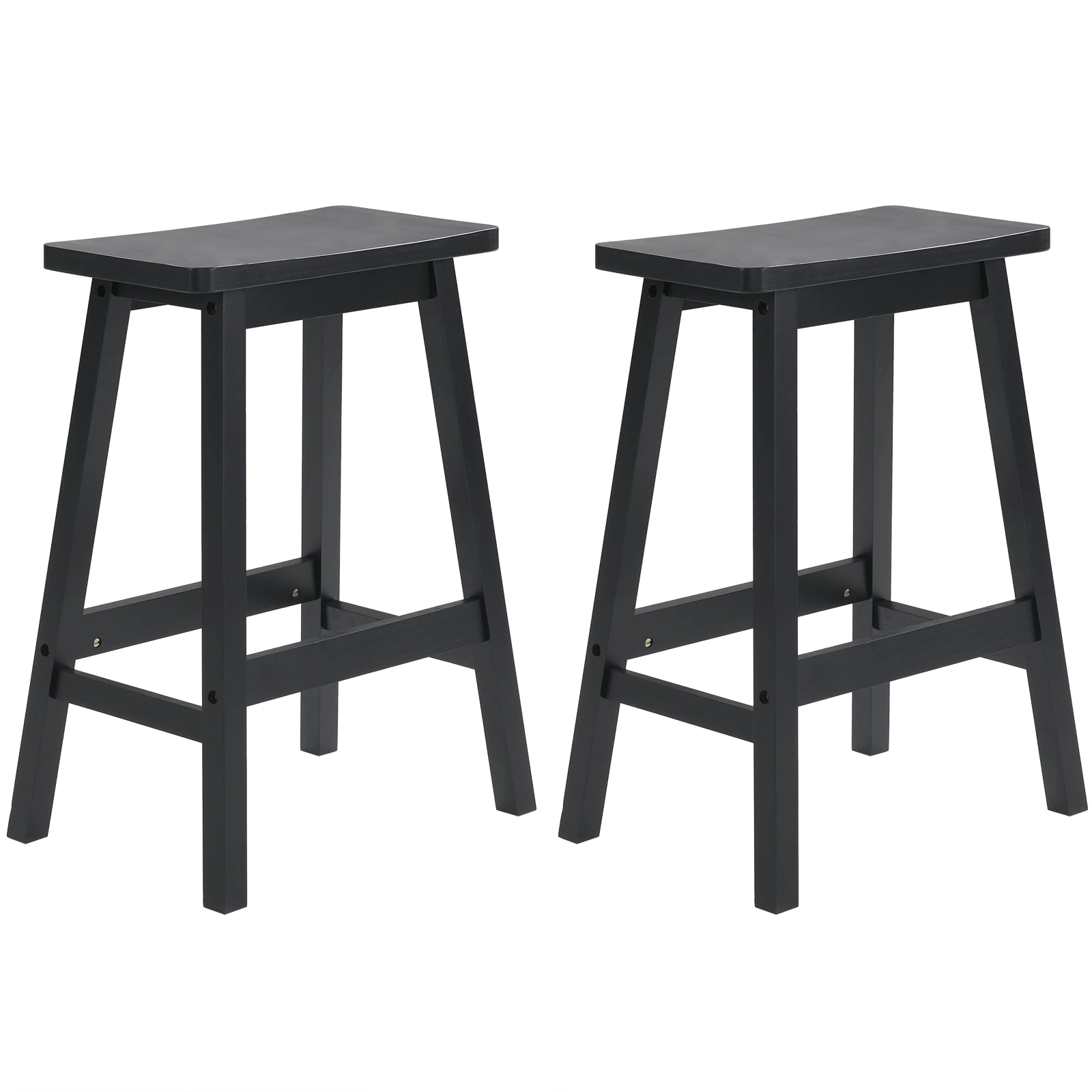 2Pcs Pine Wood Saddle Seat Bar Stools, Swivel Counter Height Stools with Backrest, Black view 4
