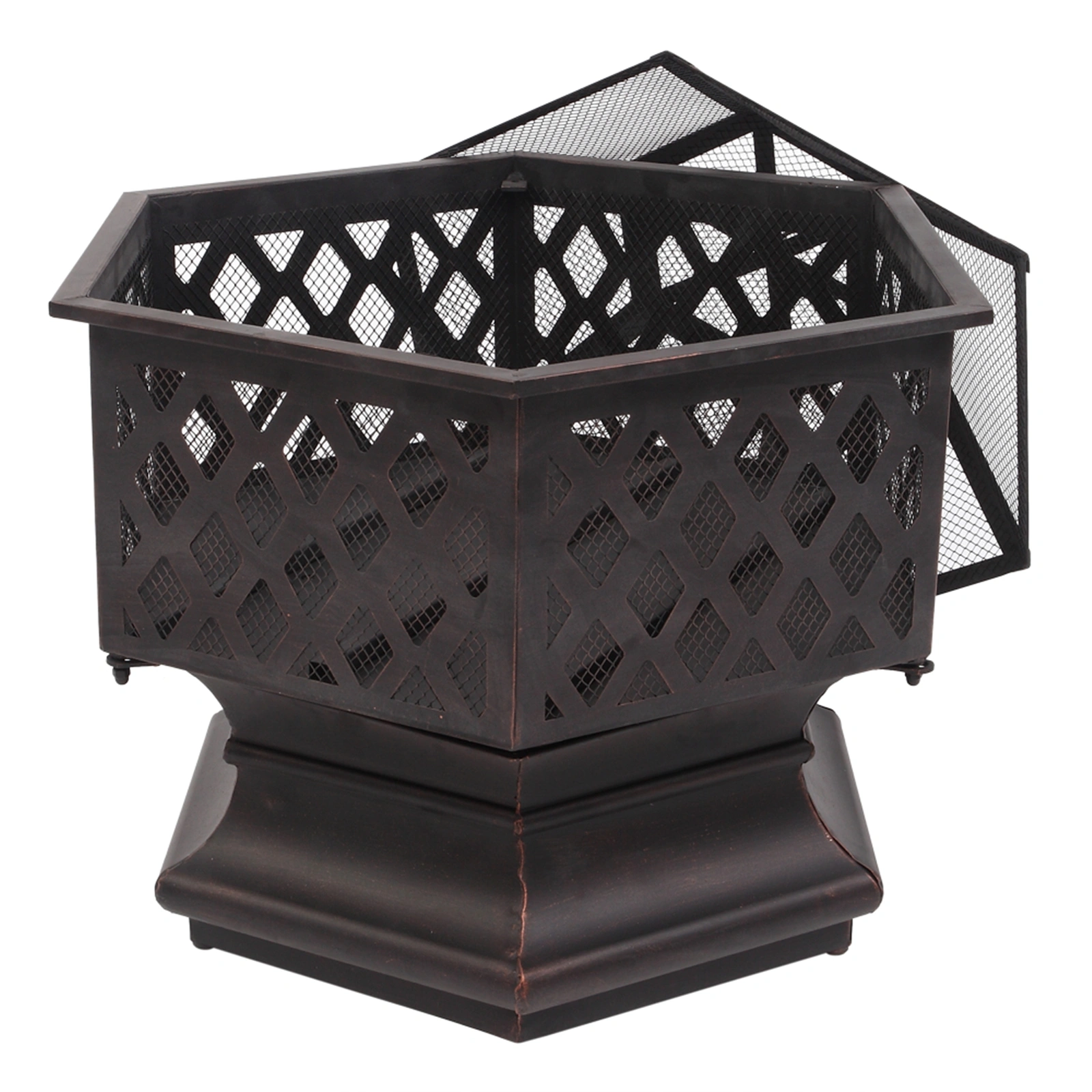 22" Hexagonal Shaped Iron Brazier Wood Burning Fire Pit Decoration for Backyard Poolside view 21