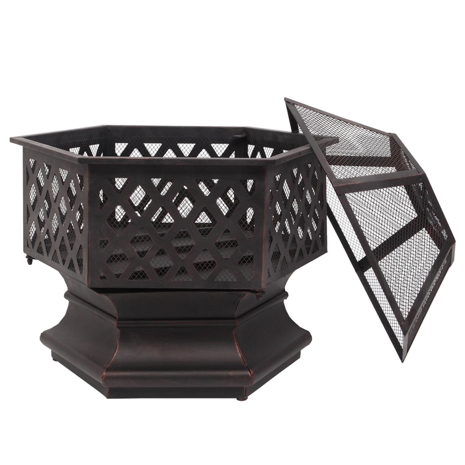 22" Hexagonal Shaped Iron Brazier Wood Burning Fire Pit Decoration for Backyard Poolside view 29