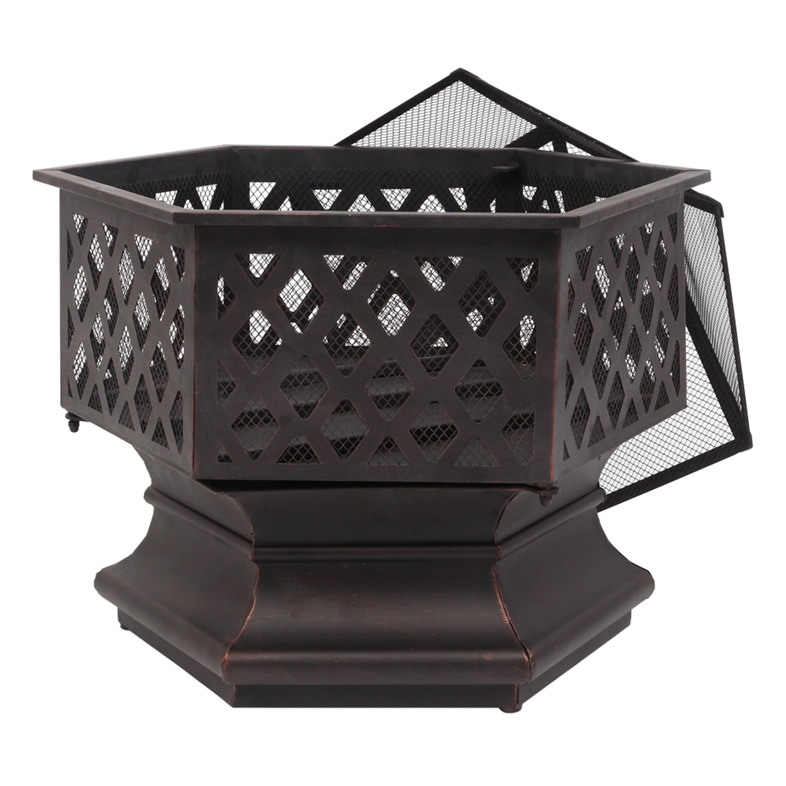 22" Hexagonal Shaped Iron Brazier Wood Burning Fire Pit Decoration for Backyard Poolside view 30
