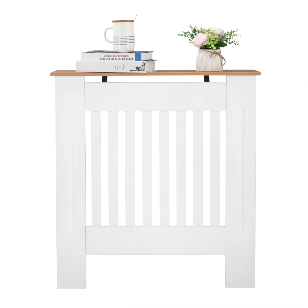 White MDF E1 Radiator Cover, Traditional Vertical Stripe Design, Ventilated Cabinet, Small Size