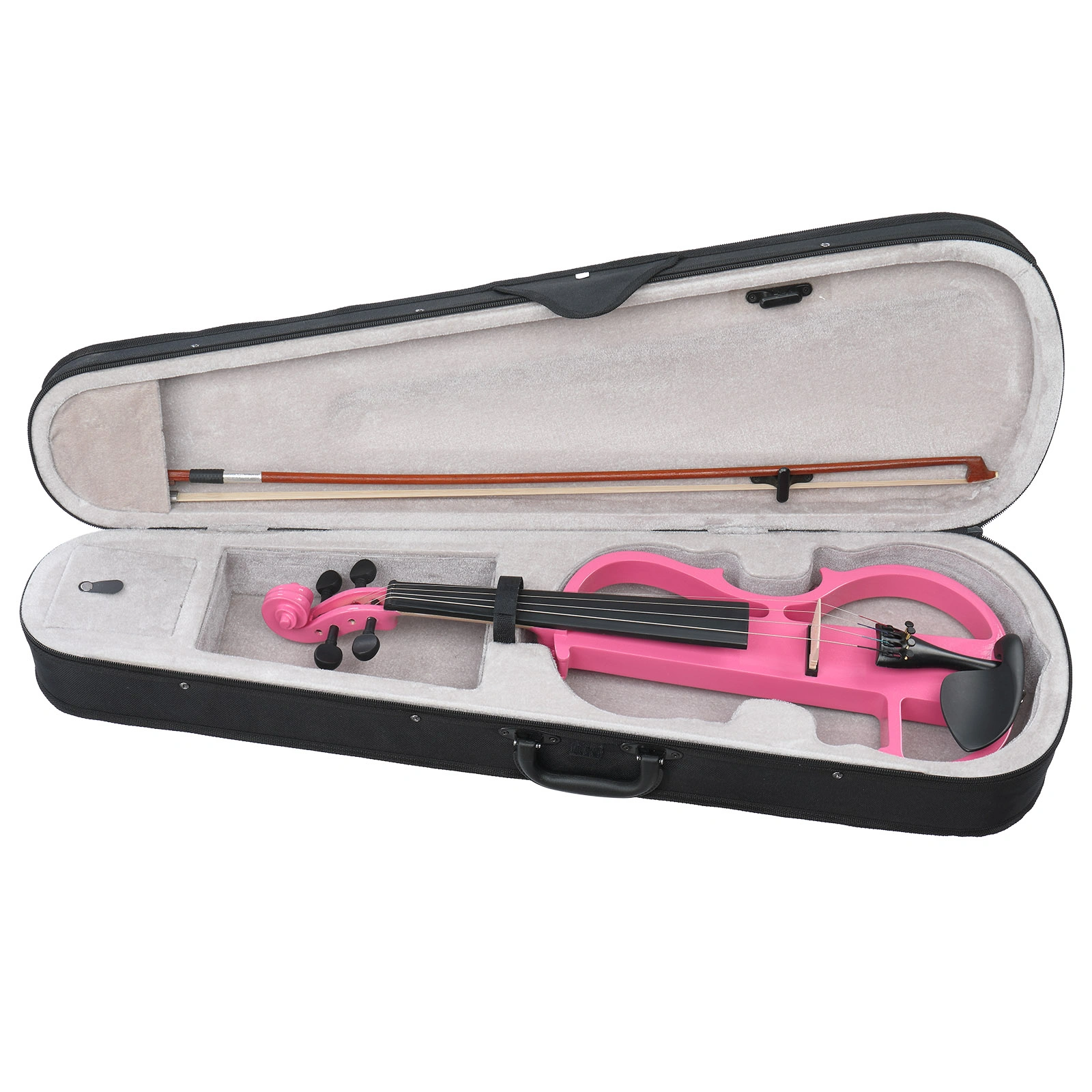 Full Size 4/4 Bunnel Edge Electric Silent Violin with Case Bow Rosin Headphone Connecting Line Pink view 13