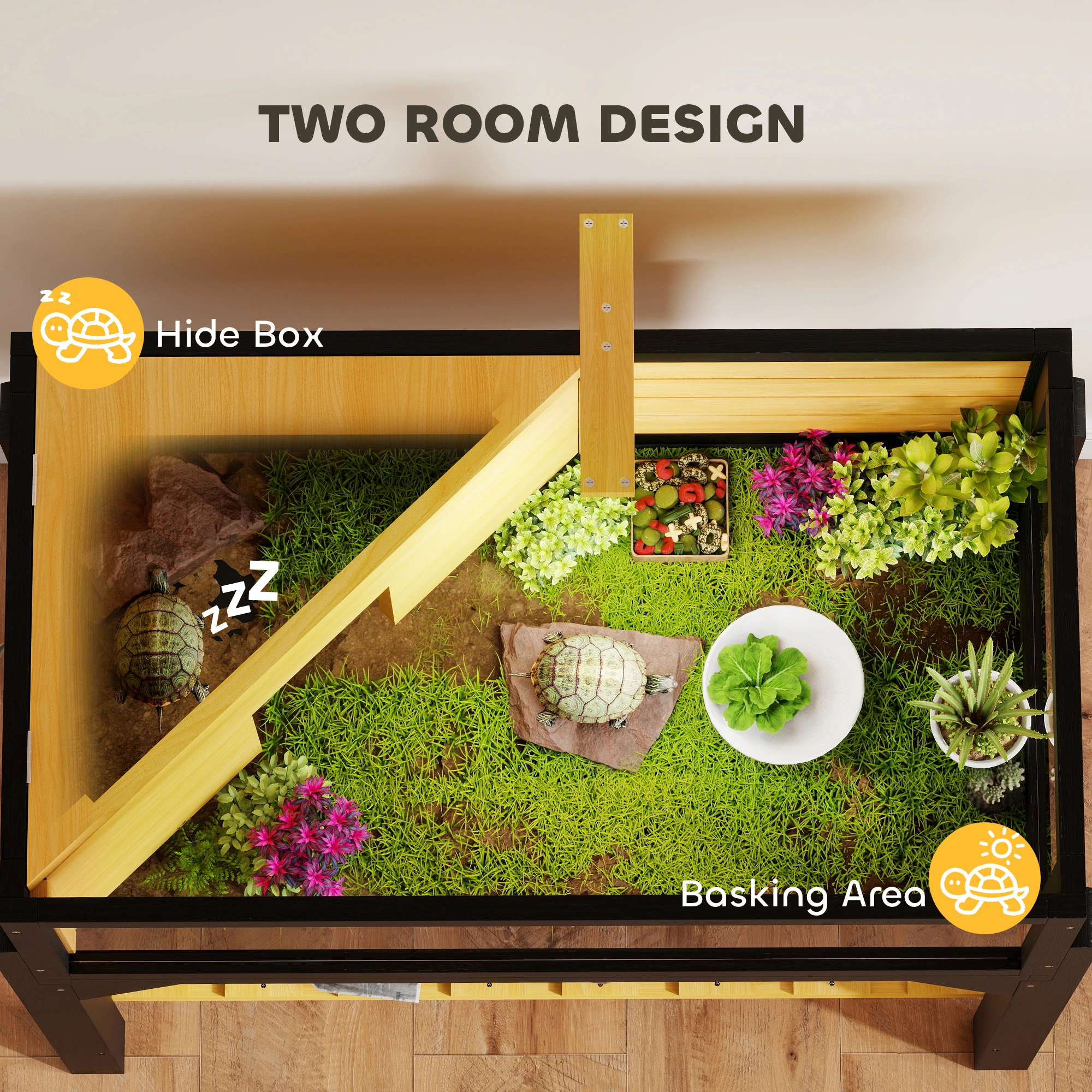 Turtle Cage Indoor Outdoor, Tortoise House with Ramp & Hideout, Reptile Enclosure for Small Turtles, Tortoises & Hermit Crabs, Durable Plastic Pet Habitat view 2