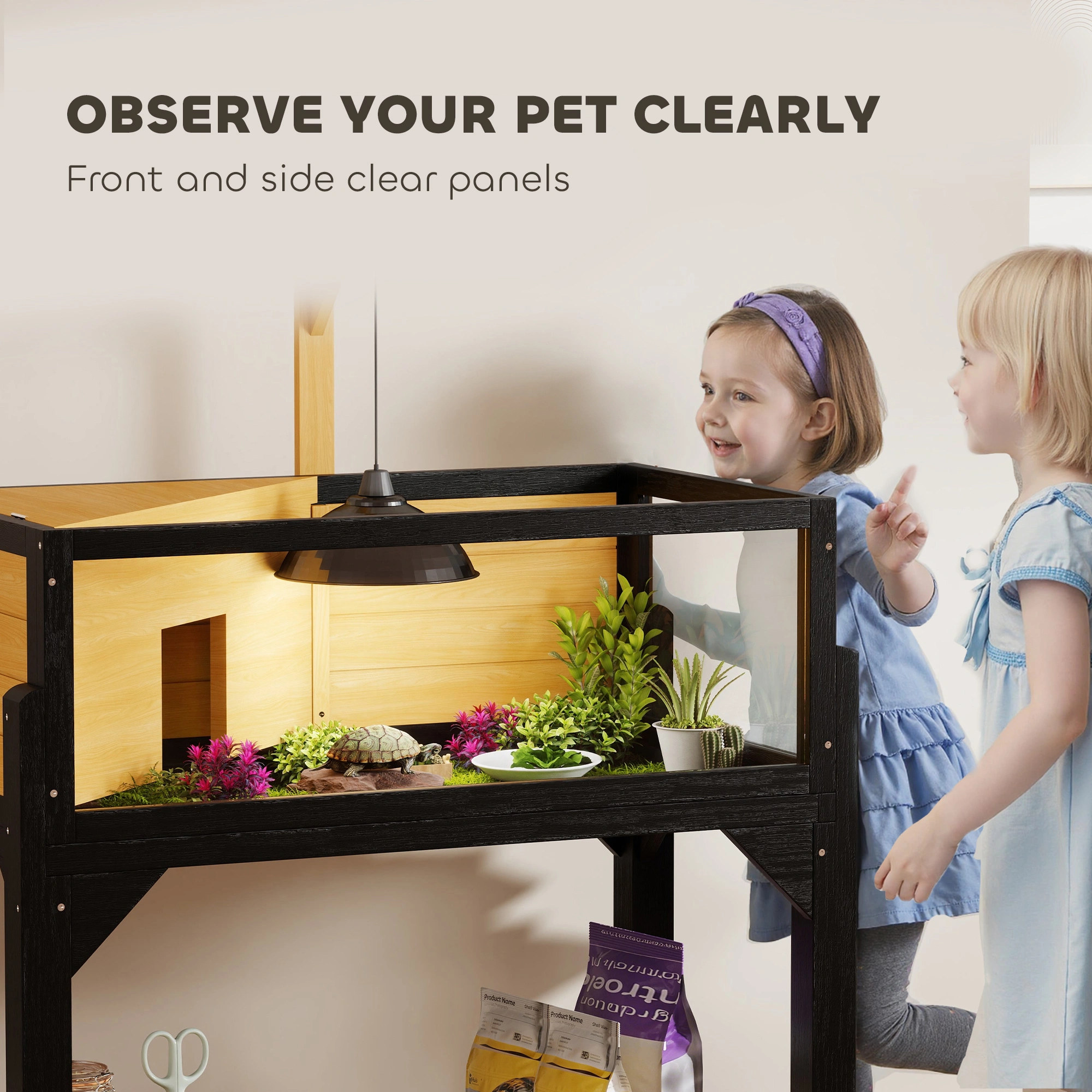 Turtle Cage Indoor Outdoor, Tortoise House with Ramp & Hideout, Reptile Enclosure for Small Turtles, Tortoises & Hermit Crabs, Durable Plastic Pet Habitat view 3
