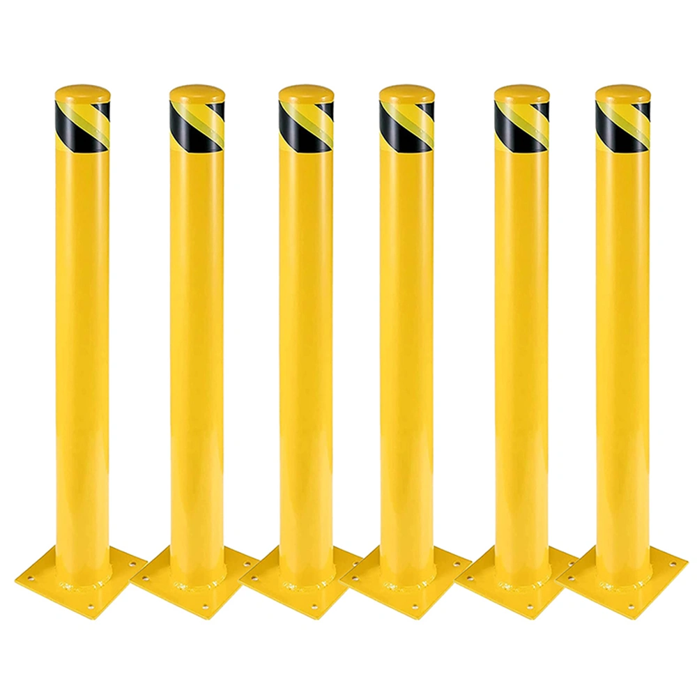 Safety Bollard Post 91cm Height Steel Parking Bollard 9cm Diameter Yellow Powder Coated Barrier Post for Traffic Sensitive Areas, 6PCS