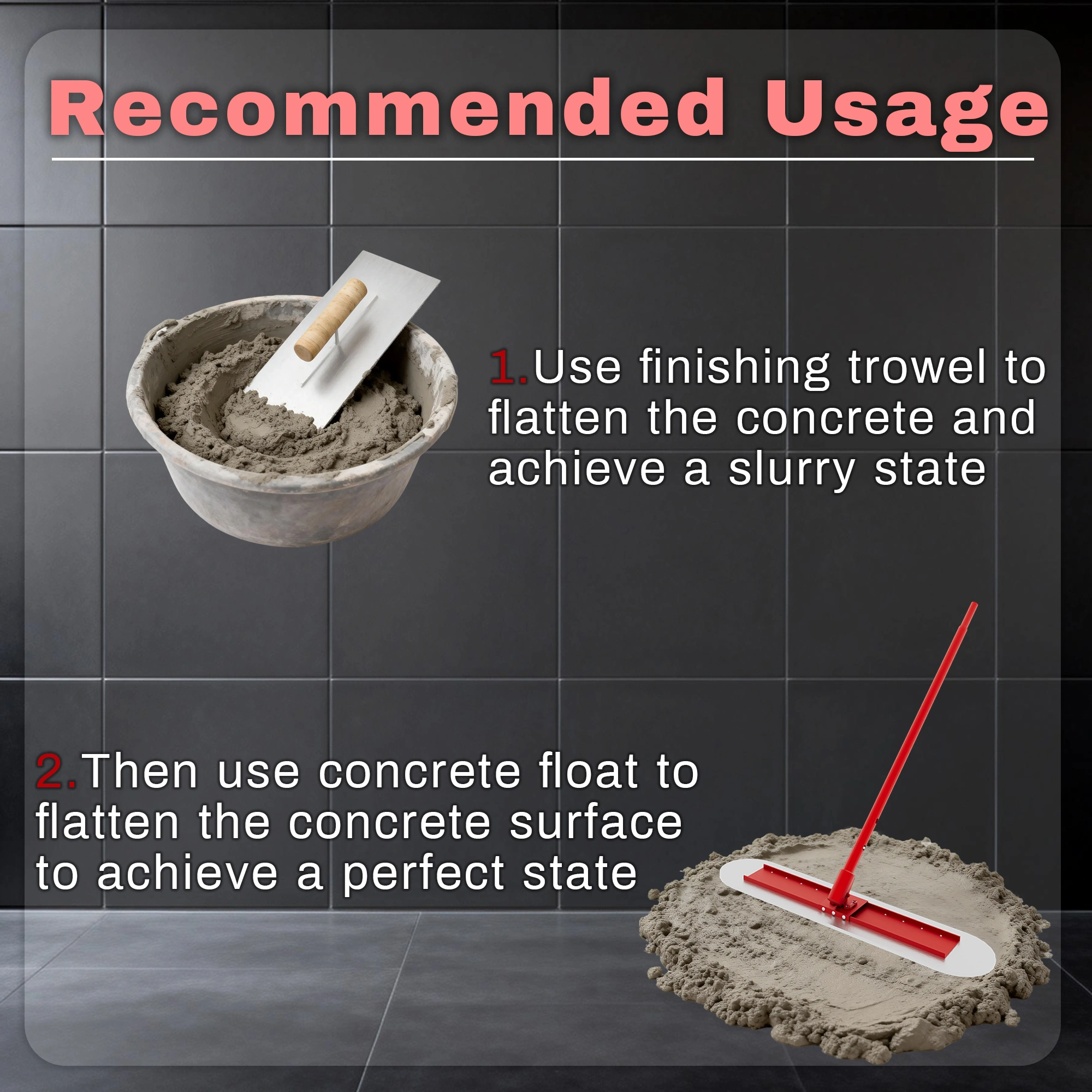 48"x8" Concrete Bull Float, Stainless Steel Finishing Tool, Adjustable Bracket & 4 Handles, Professional Concrete Smoothing for Construction Flooring view 2