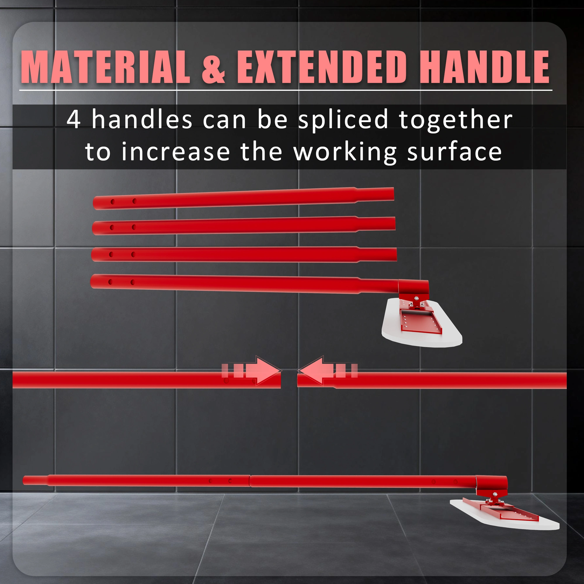 48"x8" Concrete Bull Float, Stainless Steel Finishing Tool, Adjustable Bracket & 4 Handles, Professional Concrete Smoothing for Construction Flooring view 4