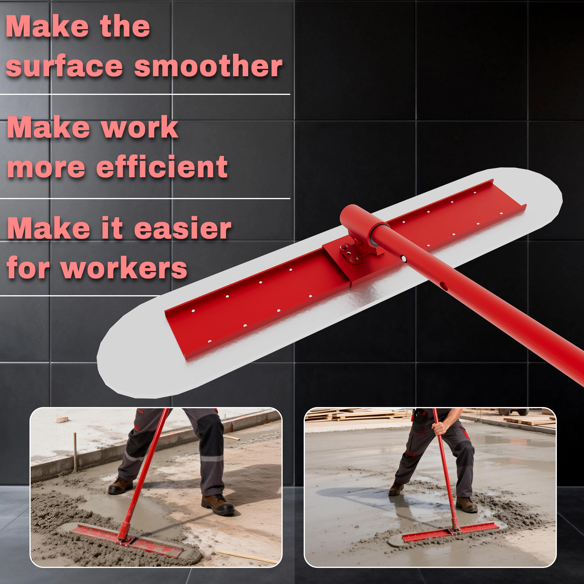 48"x8" Concrete Bull Float, Stainless Steel Finishing Tool, Adjustable Bracket & 4 Handles, Professional Concrete Smoothing for Construction Flooring view 5