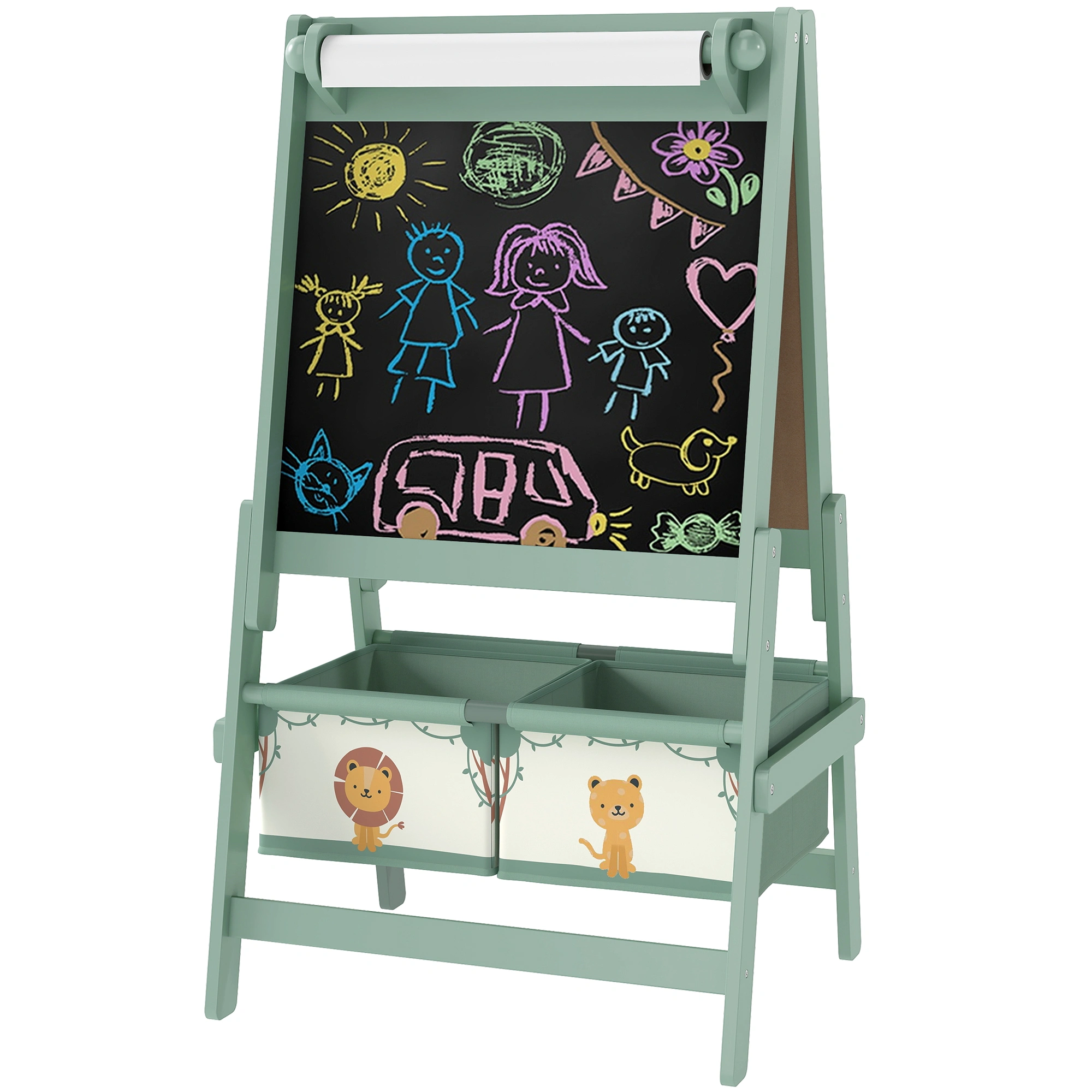 Kids Double Sided Easel - Magnetic Whiteboard & Chalkboard Art Desk for Toddlers & Children, Adjustable Height, Sturdy Wood Frame view 2