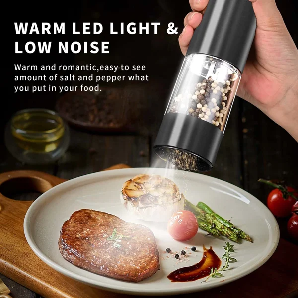 2PCS of electric salt and pepper grinders - battery-powered, adjustable for grinding fineness, suitable for home kitchens, made of durable plastic (not available on Walmart platform) view 5