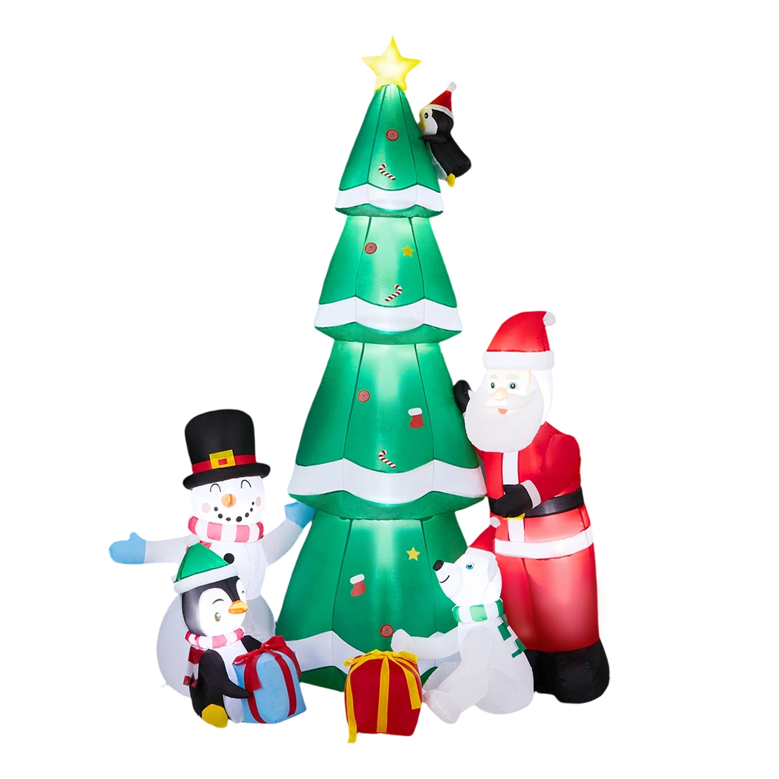 25M LED Lighted Inflatable Christmas Tree with Santa & Snowman Yard Decoration, Blow Up Holiday Lawn Decor for Front Yard, Party