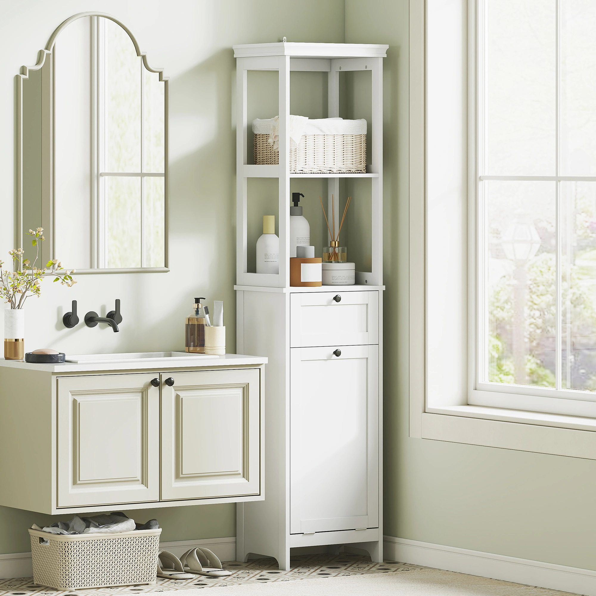 Wall Mount Bathroom Cabinet with Mirror, 3-Tier Storage Organizer for Toiletries, Towel Bar, Waterproof, Stainless Steel