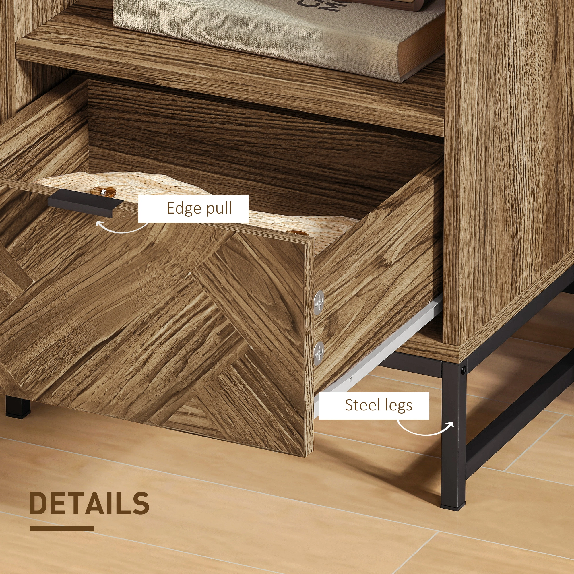 Rattan Coffee Table - Wicker Storage End Table with Tray Top for Living Room, Sofa Side view 2