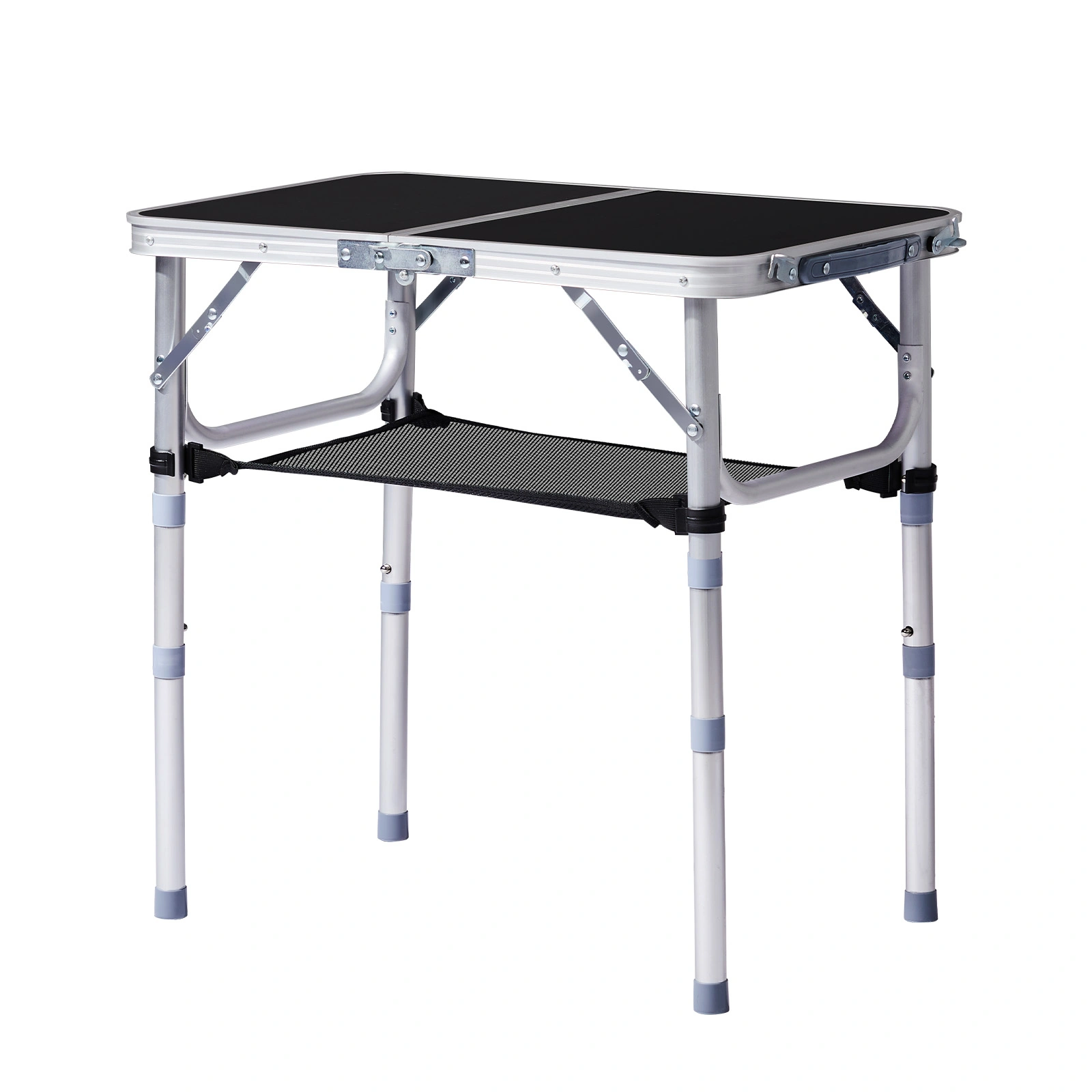 Outdoor Folding Camping Table, 2ft Portable Pinic Table with 3 Adjustable Height, Small Aluminum Foldable Lightweight Patio Side Table with Carry Handle for Outdoor Indoor Hiking Camp BBQ Beach, Black