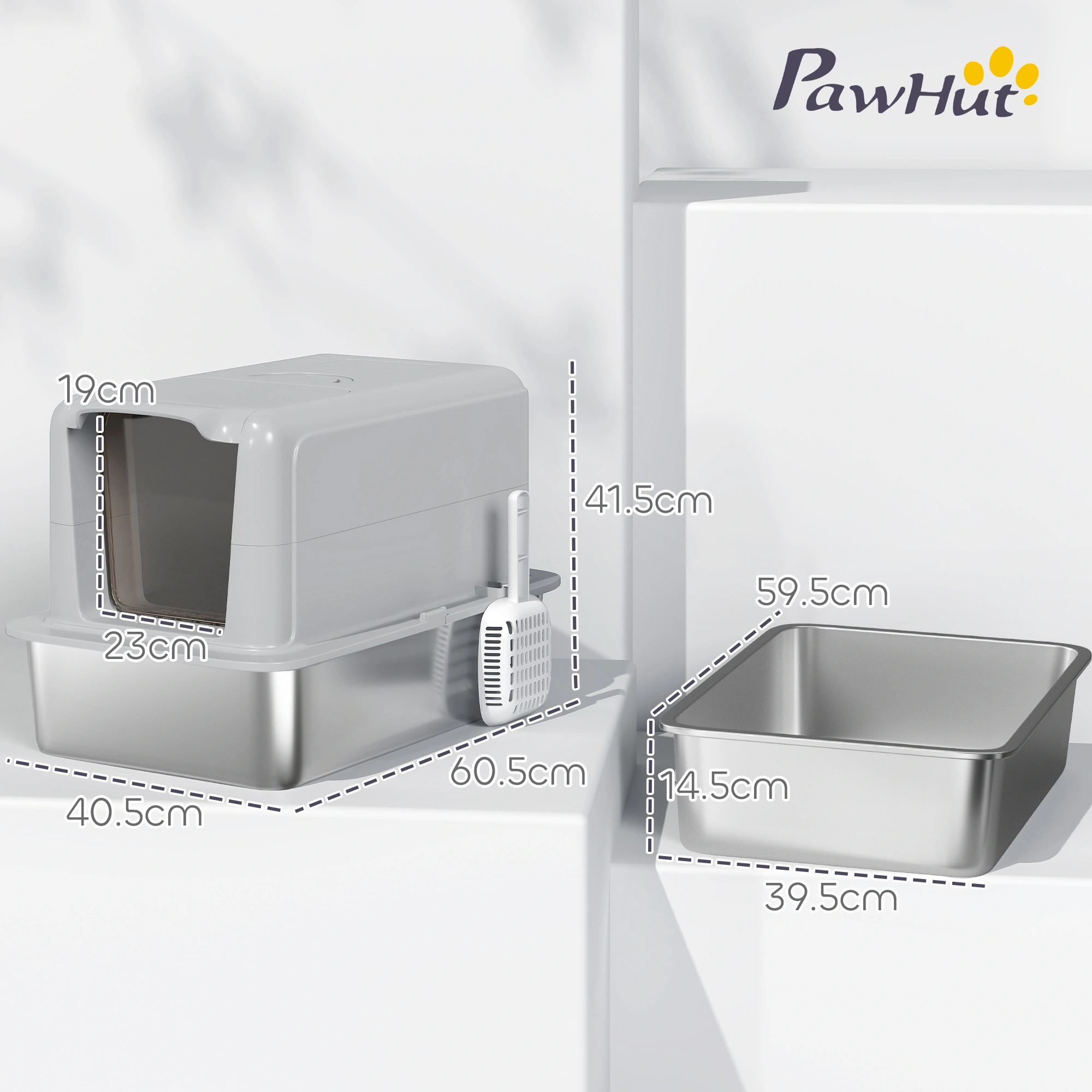 Gray 2-in-1 Cat Litter Box with Removable Lid, Enclosed Design for Small to Large Cats view 2