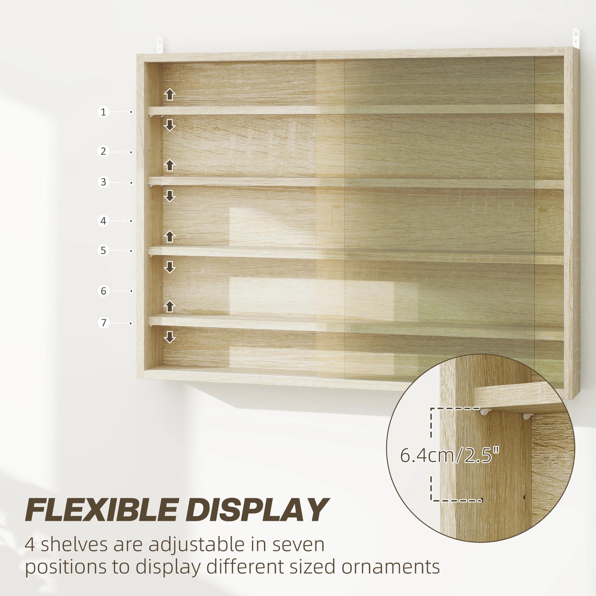 Tall Display Cabinet Glass Showcase Shelf Storage Organizer for Collectibles Home Decor view 3
