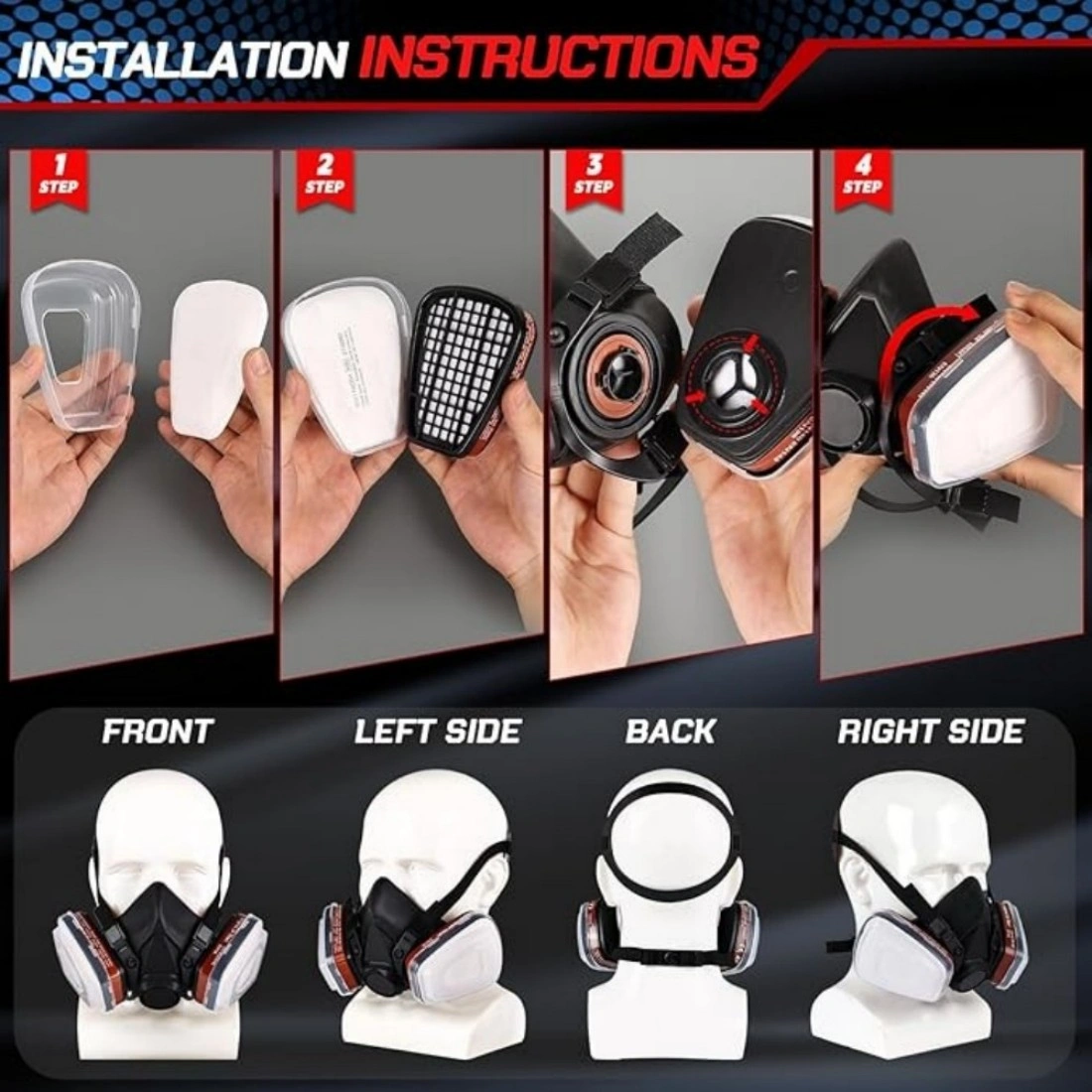 Half Face Respirator Mask with Replaceable Filter - Gas Dust Paint Mask, Reusable Respiratory Protection Work Safety Gear view 5