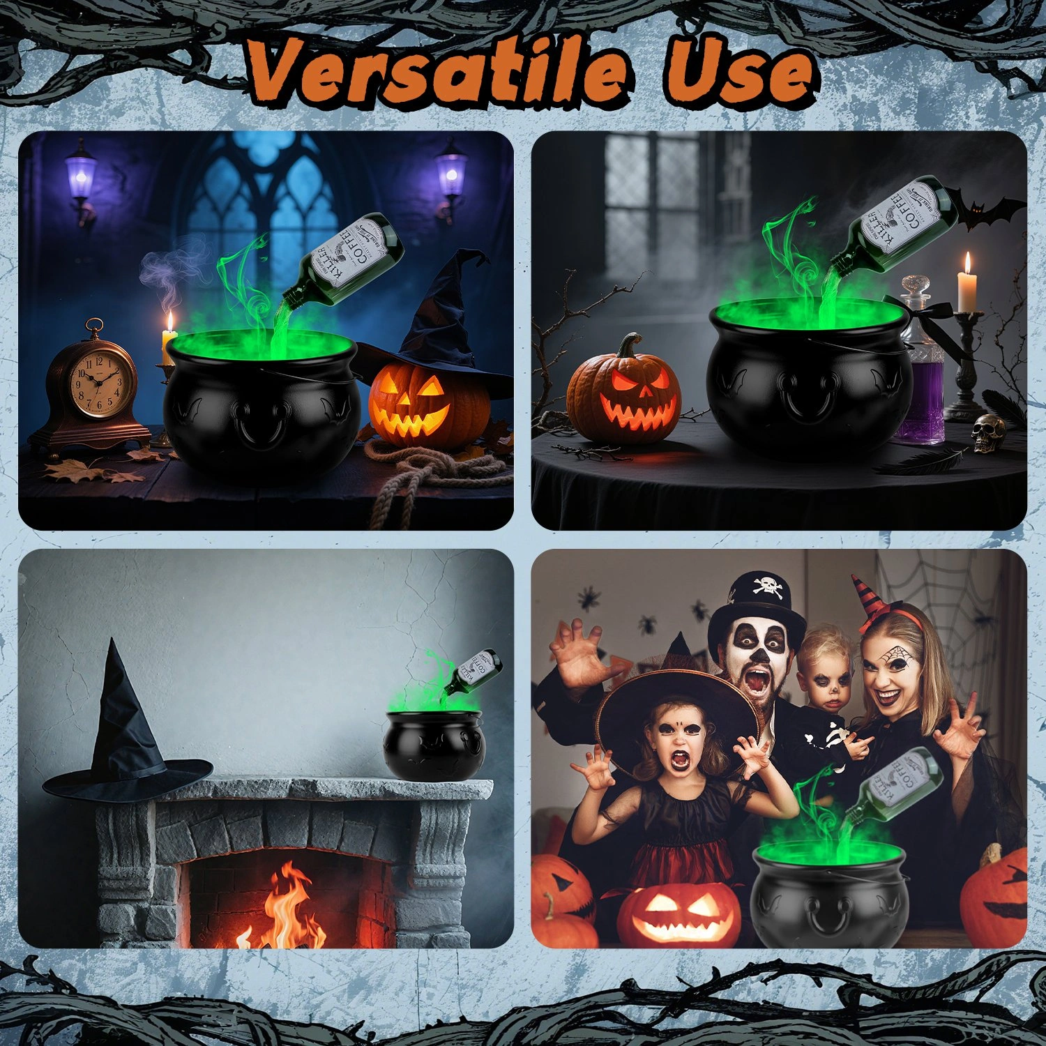 Halloween Floating Potion Bottle Decor with Witch Cauldron - 2-in-1 USB-Powered Green Mist Maker & 4 LED Lights, IPX8 Waterproof, Splash Guard Included, Perfect for Halloween Party, Haunted House, Spo view 4