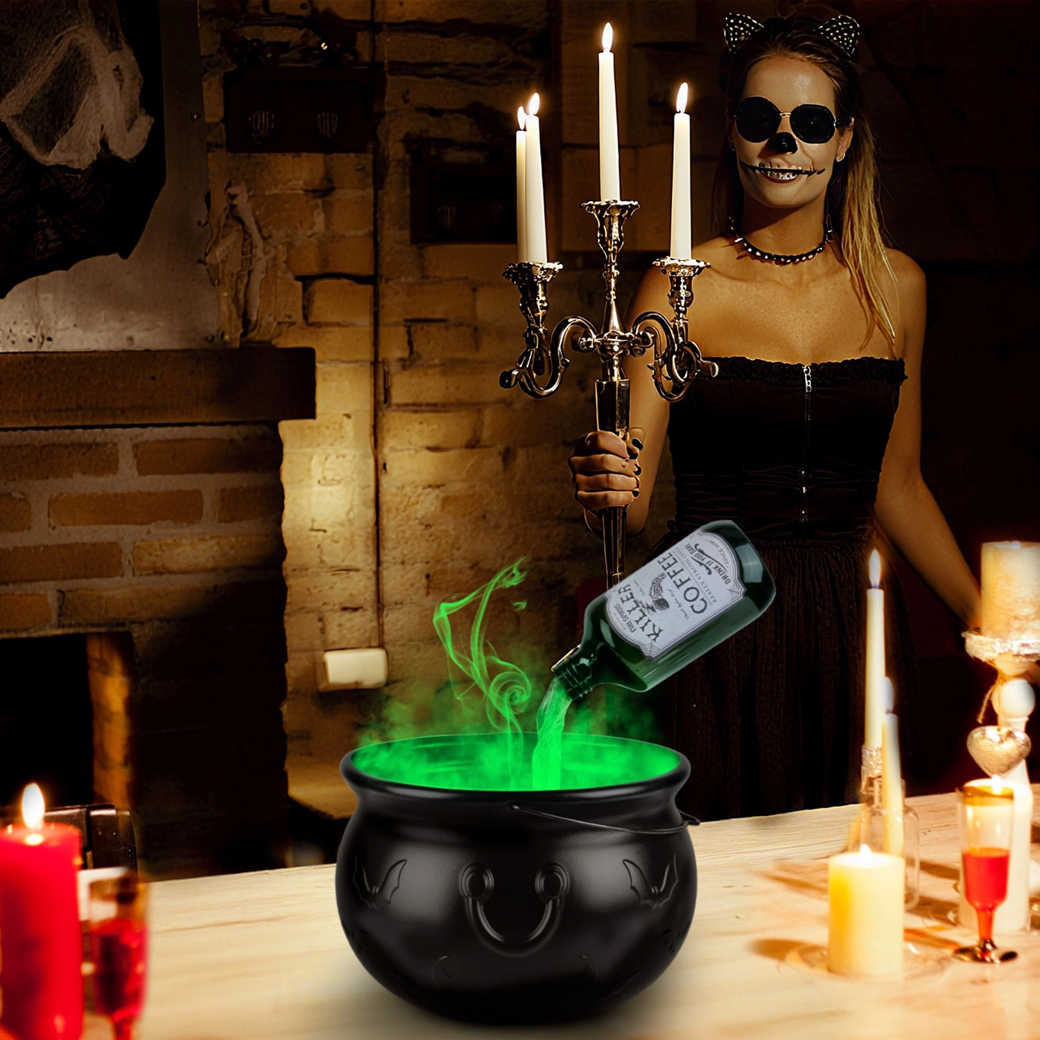 Halloween Floating Potion Bottle Decor with Witch Cauldron - 2-in-1 USB-Powered Green Mist Maker & 4 LED Lights, IPX8 Waterproof, Splash Guard Included, Perfect for Halloween Party, Haunted House, Spo view 9
