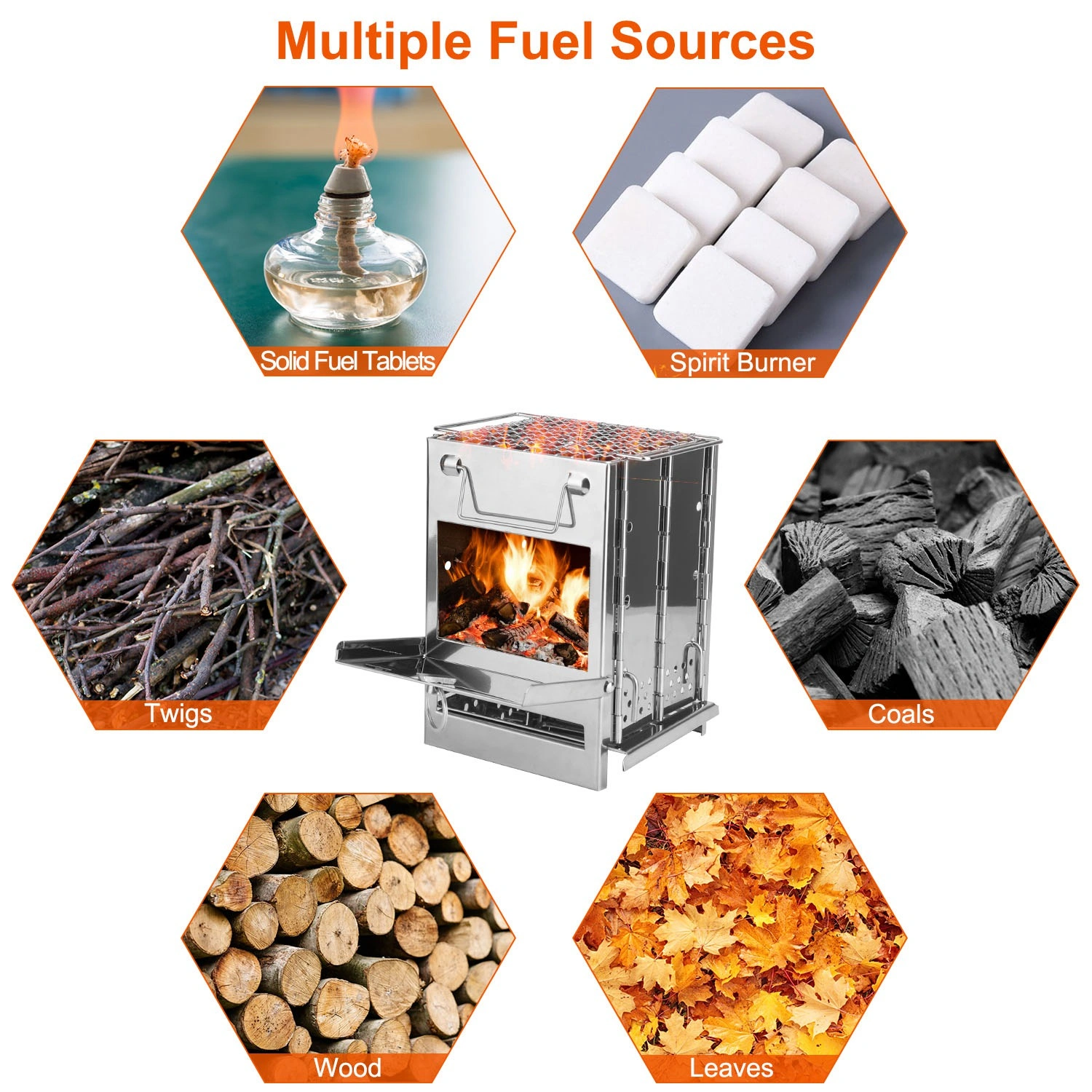 Foldable Camping Wood Burning Stove with Grill, Camp Stove Collapsible Backpacking Survival Stove Stainless Steel Campfire Stove for Outdoor Cooking Picnic Hiking BBQ (Sliver-Large) view 4