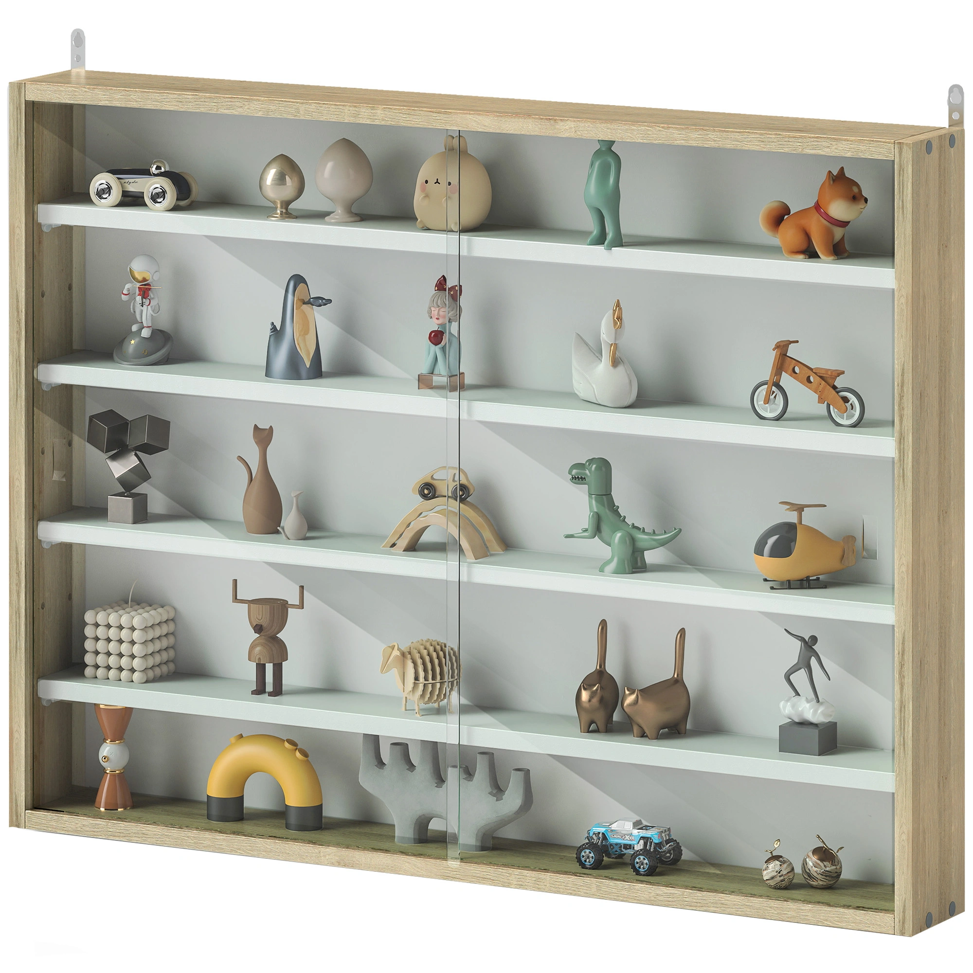 Free Standing Glass Display Cabinet Showcase Shelf Storage Rack with LED Light for Home Office Decor view 3