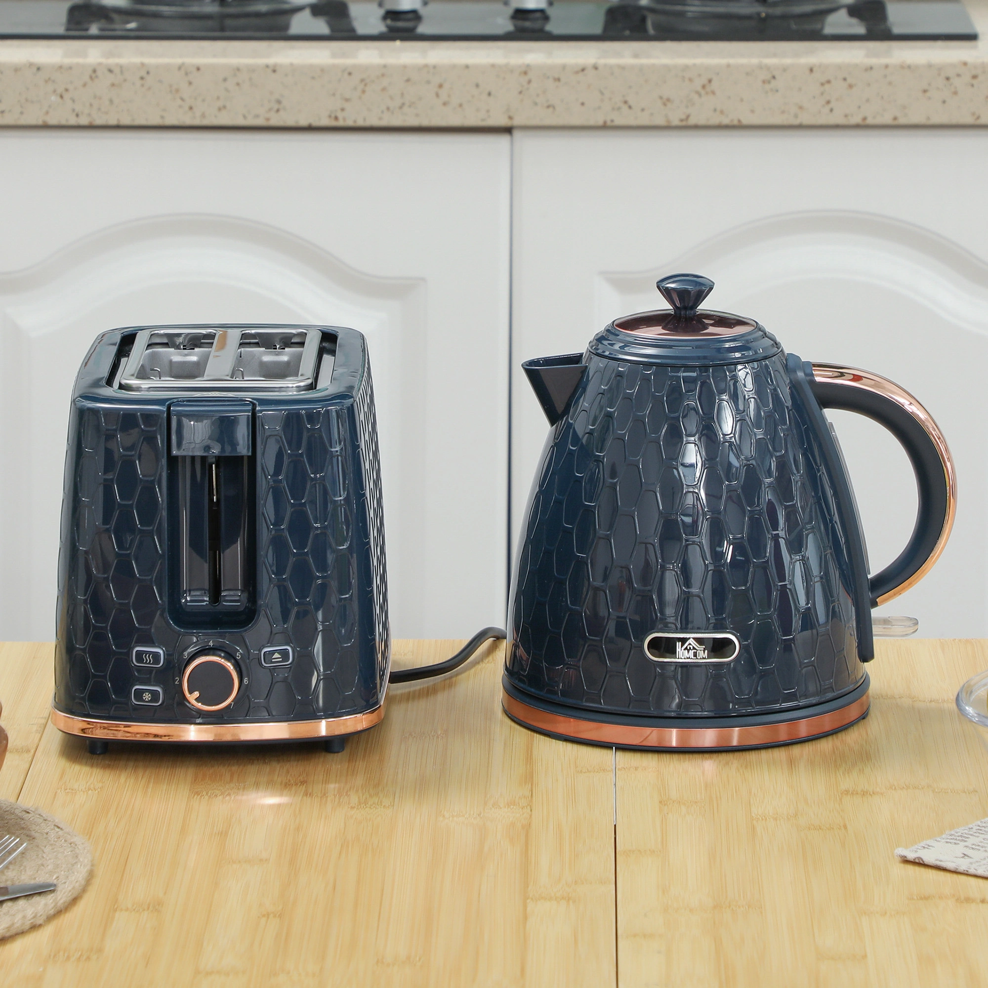 Kitchen Kettle and Toaster Set, 1.7L Electric Hot Water Kettle & 2-Slice Toaster, Matching Retro Style, Red view 2