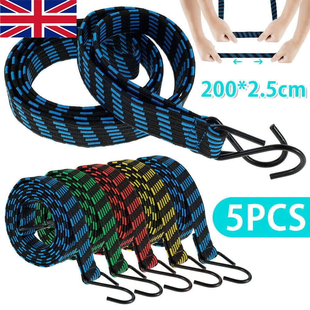 5 Pack Heavy Duty Elastic Bungee Cords with Hooks - Luggage Tie-Down Straps for Car, Bike, Motorcycle, Outdoor Gear - UK view 3