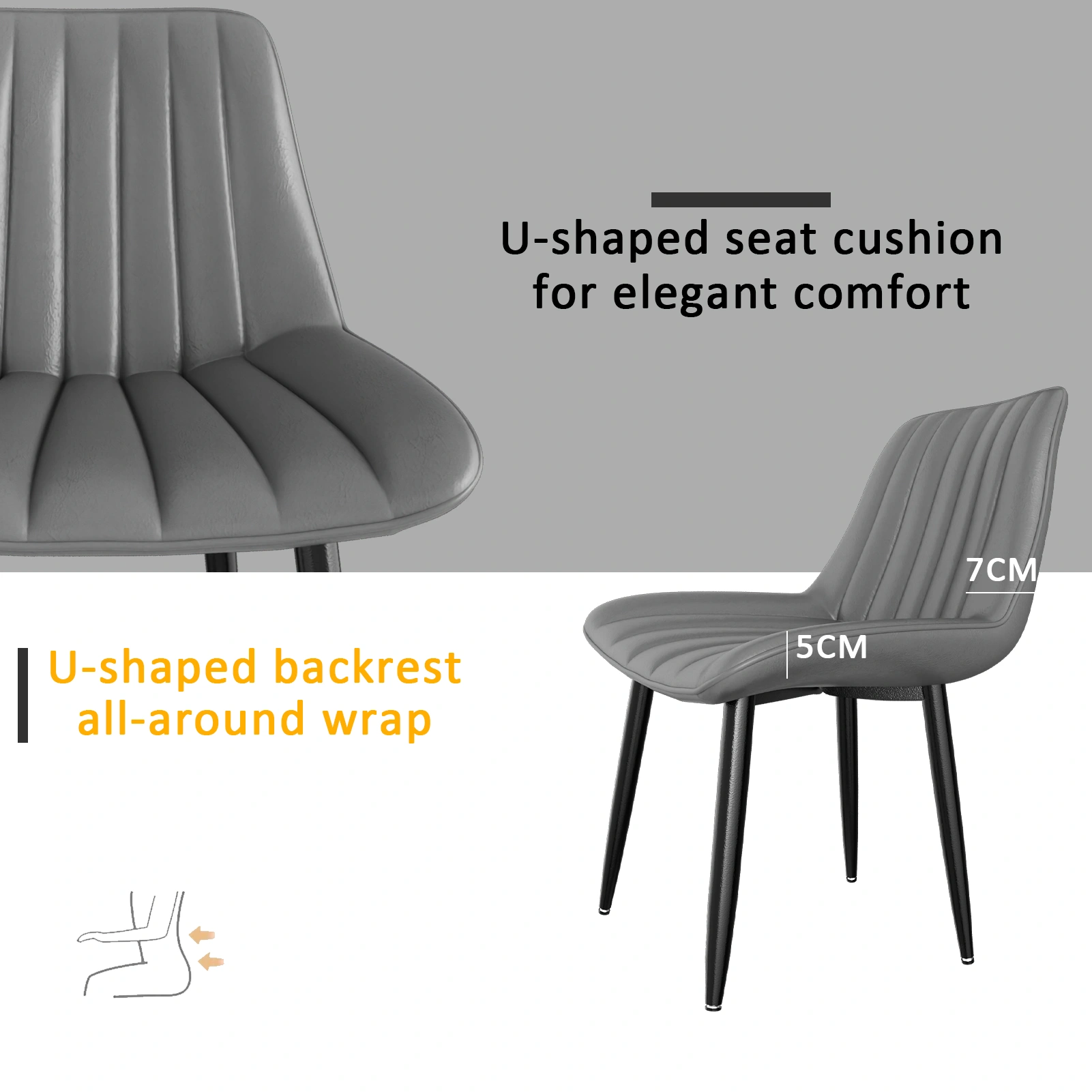 Modern Scandinavian Dining Chairs, Faux Leather High Back Kitchen Chair, Upholstered Accent Seat for Living Room view 3
