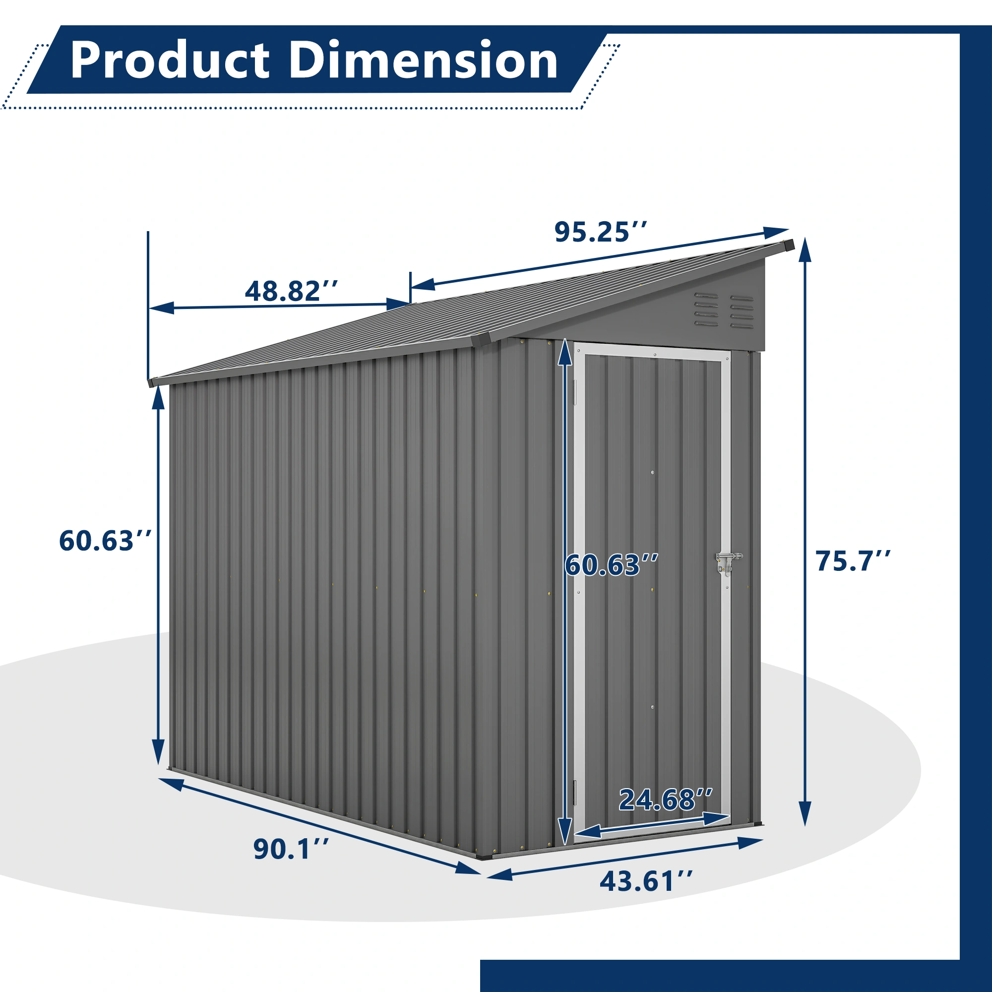 4x8 Lean To Metal Storage Shed, Outdoor Steel Side Wall Cabinet with Floor Frame, Single Door Left or Right Mount, Weather Resistant Garden Shed for Backyard Patio - Grey view 2