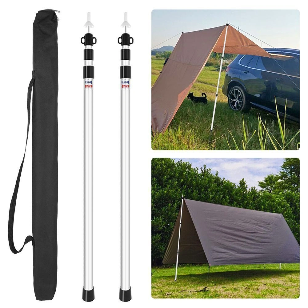 2x 230cm Telescopic Tent Poles, Adjustable Awning Canopy Tarp Support Rods, Lightweight Poles for Camping Outdoor Use - UK