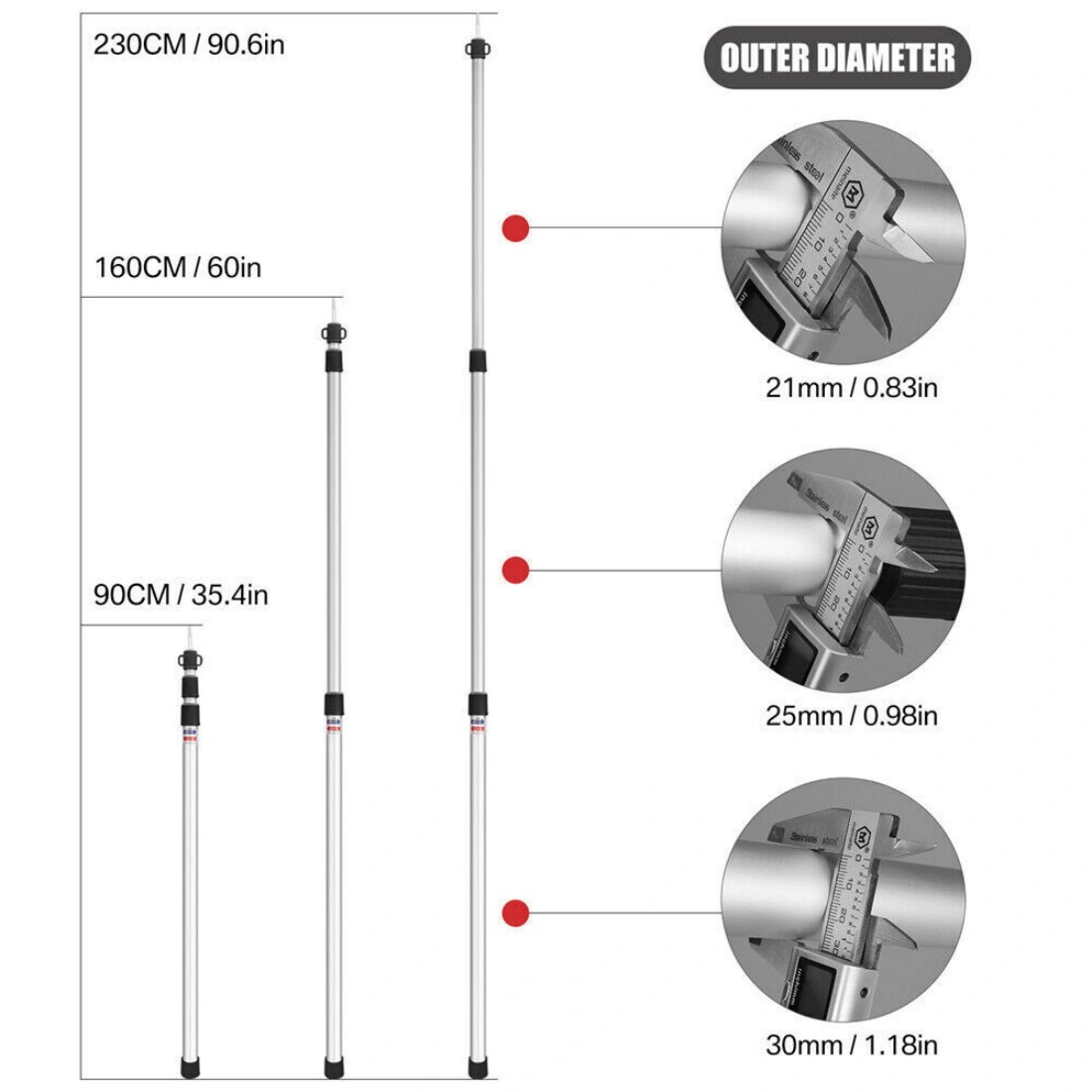 2x 230cm Telescopic Tent Poles, Adjustable Awning Canopy Tarp Support Rods, Lightweight Poles for Camping Outdoor Use - UK view 3