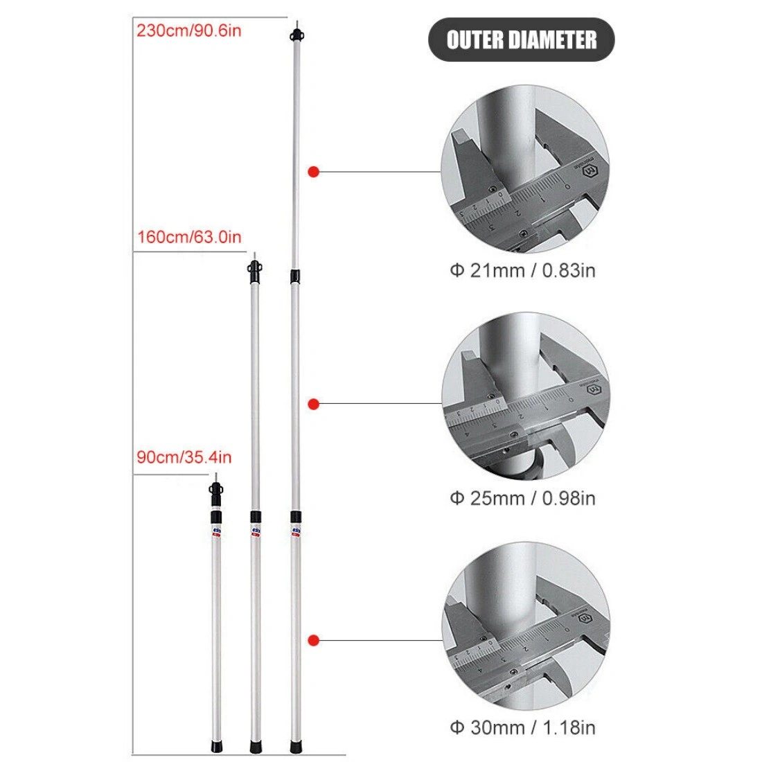 2x 230cm Telescopic Tent Poles, Adjustable Awning Canopy Tarp Support Rods, Lightweight Poles for Camping Outdoor Use - UK view 5