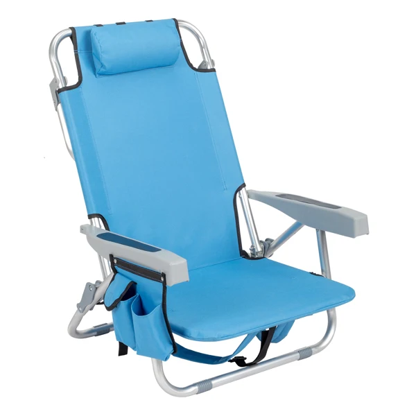 [Same Code:56766889]63*65*82cm Short Oxford Cloth Silver White Aluminum Tube Bearing 100kg Beach Chair Blue