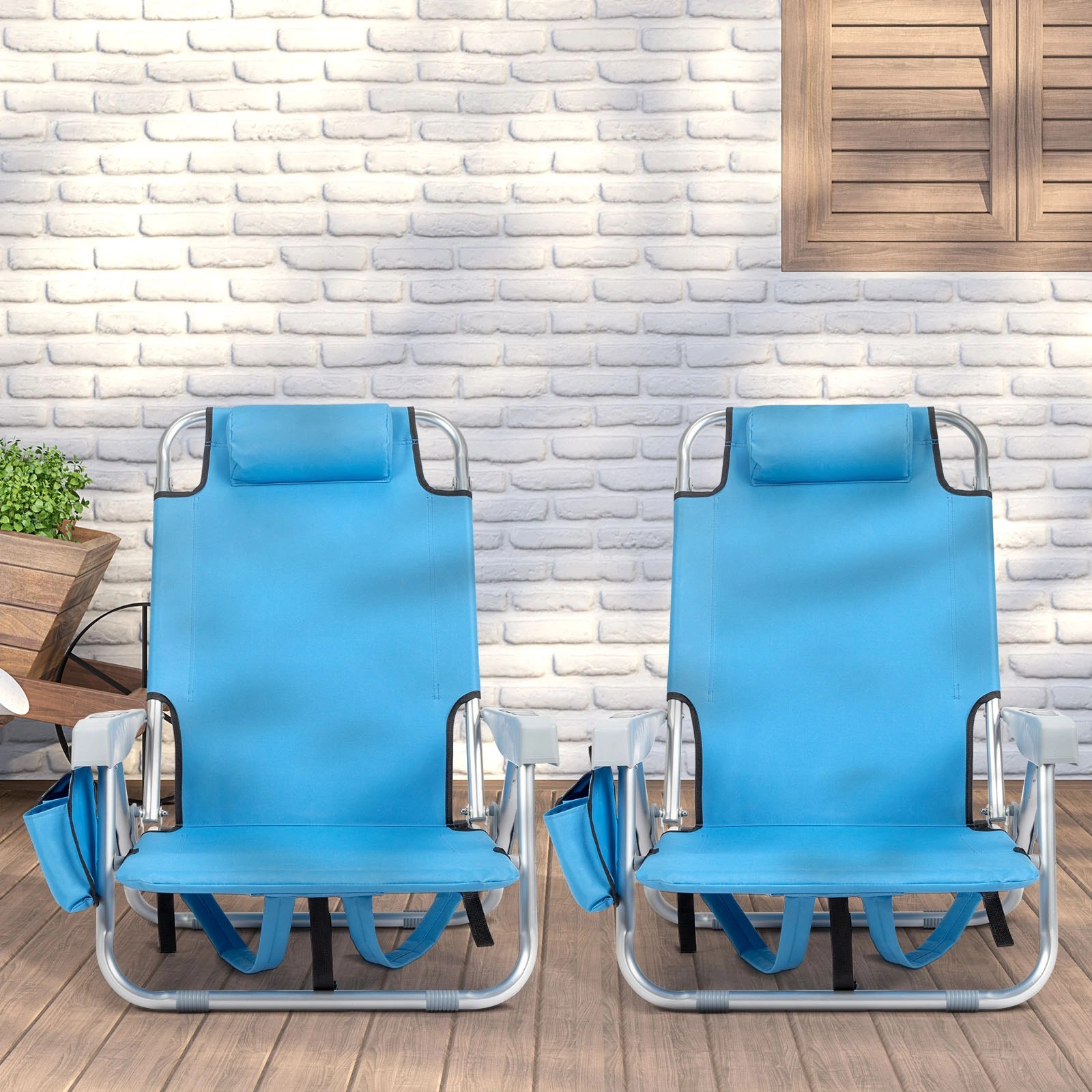63*65*82cm Short Oxford Cloth Silver White Aluminum Tube Bearing 100kg Beach Chair Blue view 10