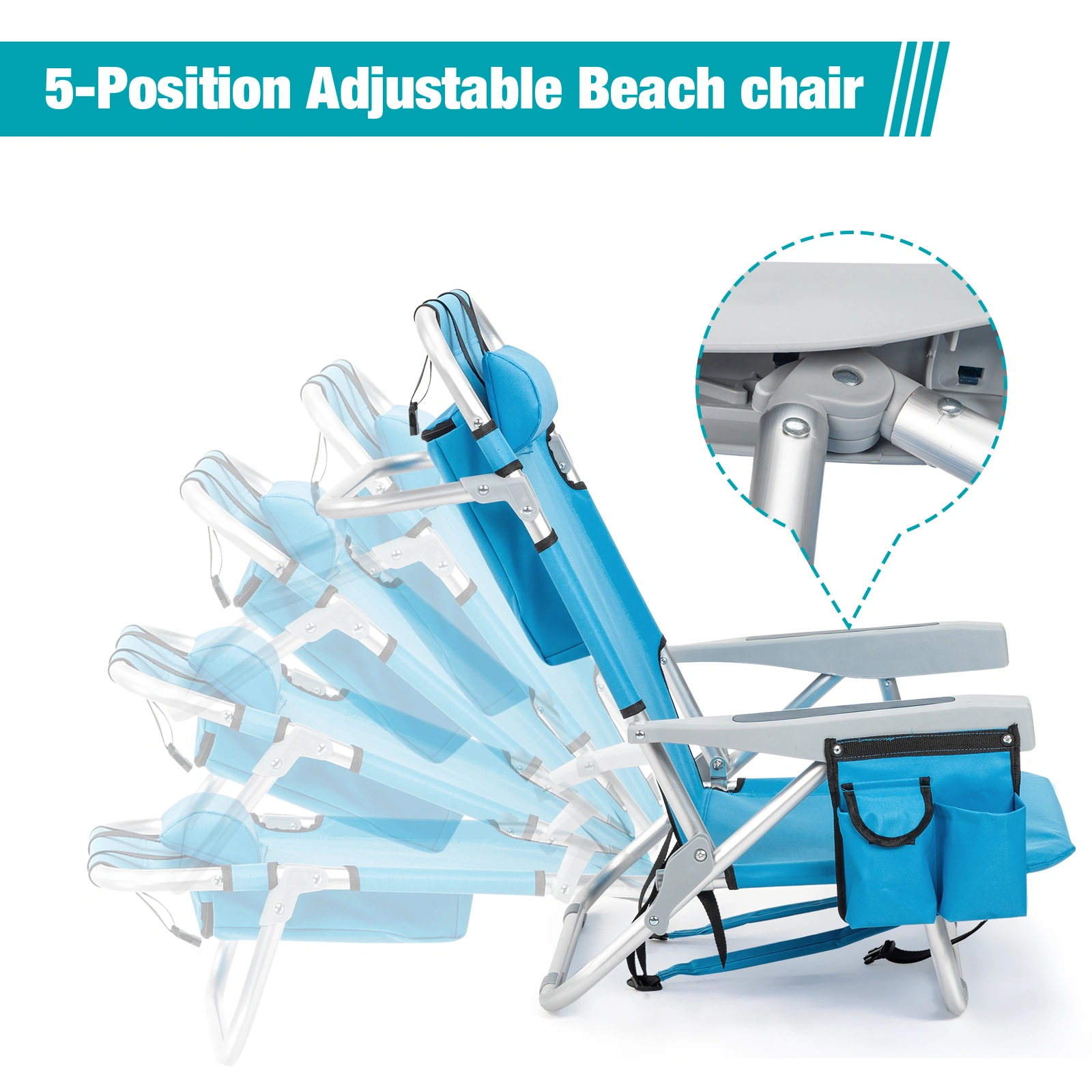 63*65*82cm Short Oxford Cloth Silver White Aluminum Tube Bearing 100kg Beach Chair Blue view 3