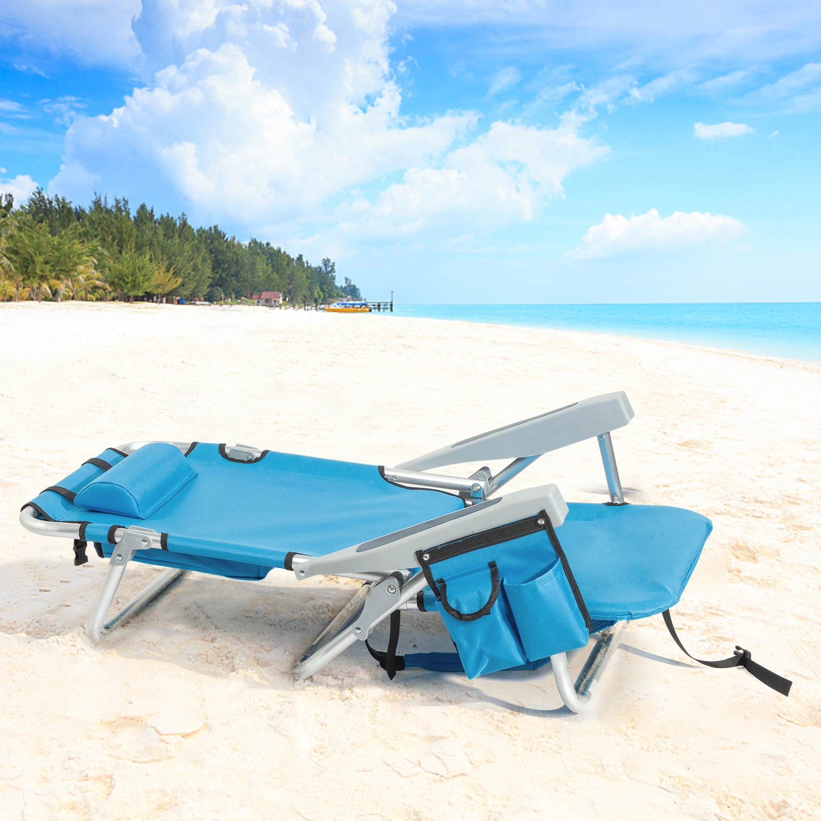63*65*82cm Short Oxford Cloth Silver White Aluminum Tube Bearing 100kg Beach Chair Blue view 5