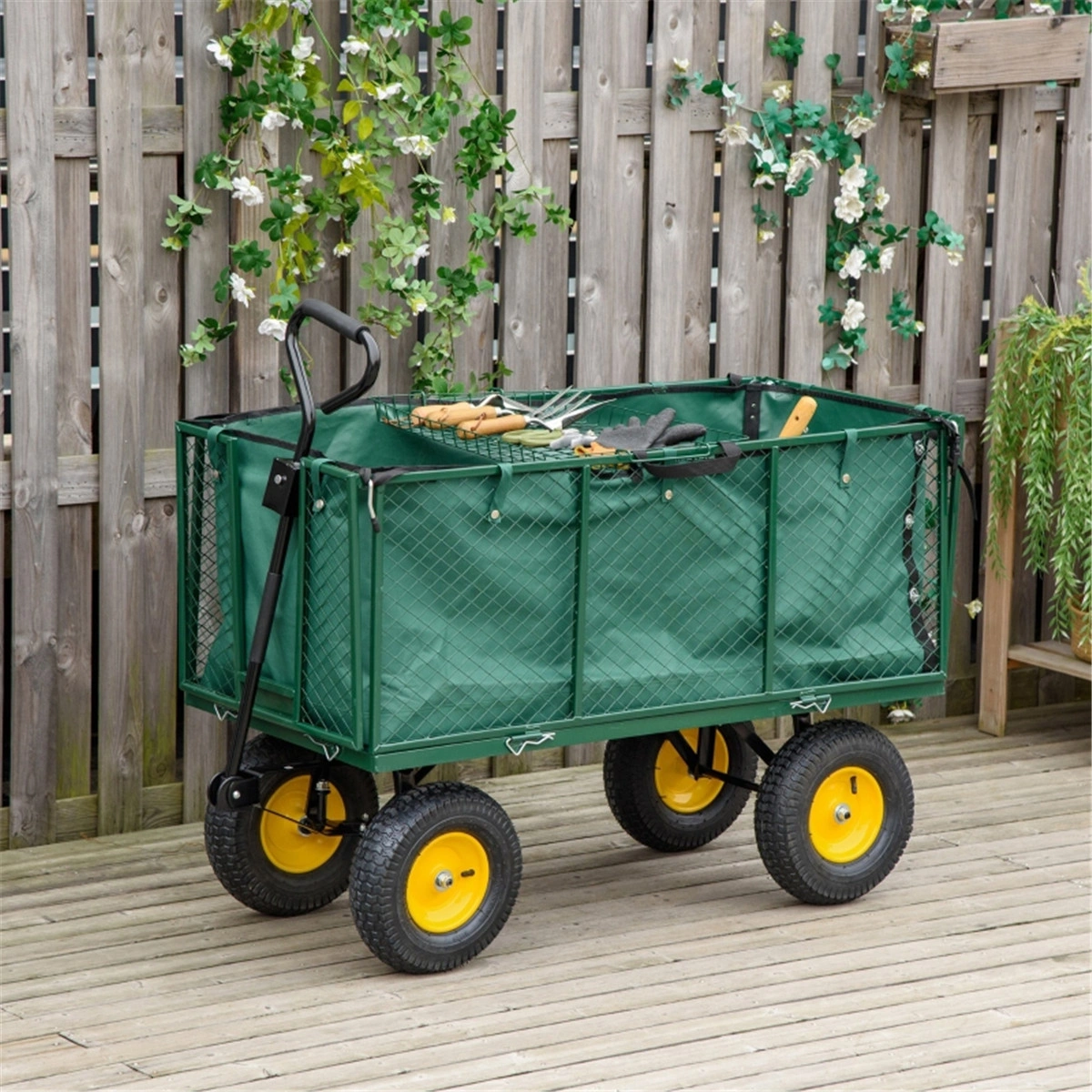 Heavy Duty Garden Cart with 6 Cubic Foot Steel Bed, Folding Handle, 12" Pneumatic Tires